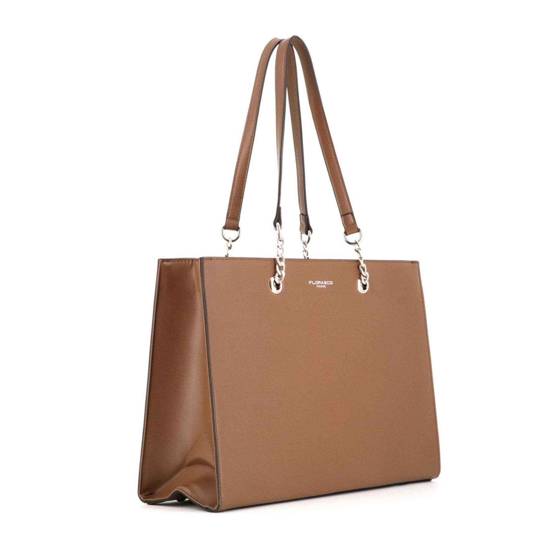 Flora & co Sac A Main Femme Chaîne Similicuir Grainé Rigide Forme A4 TAUPE