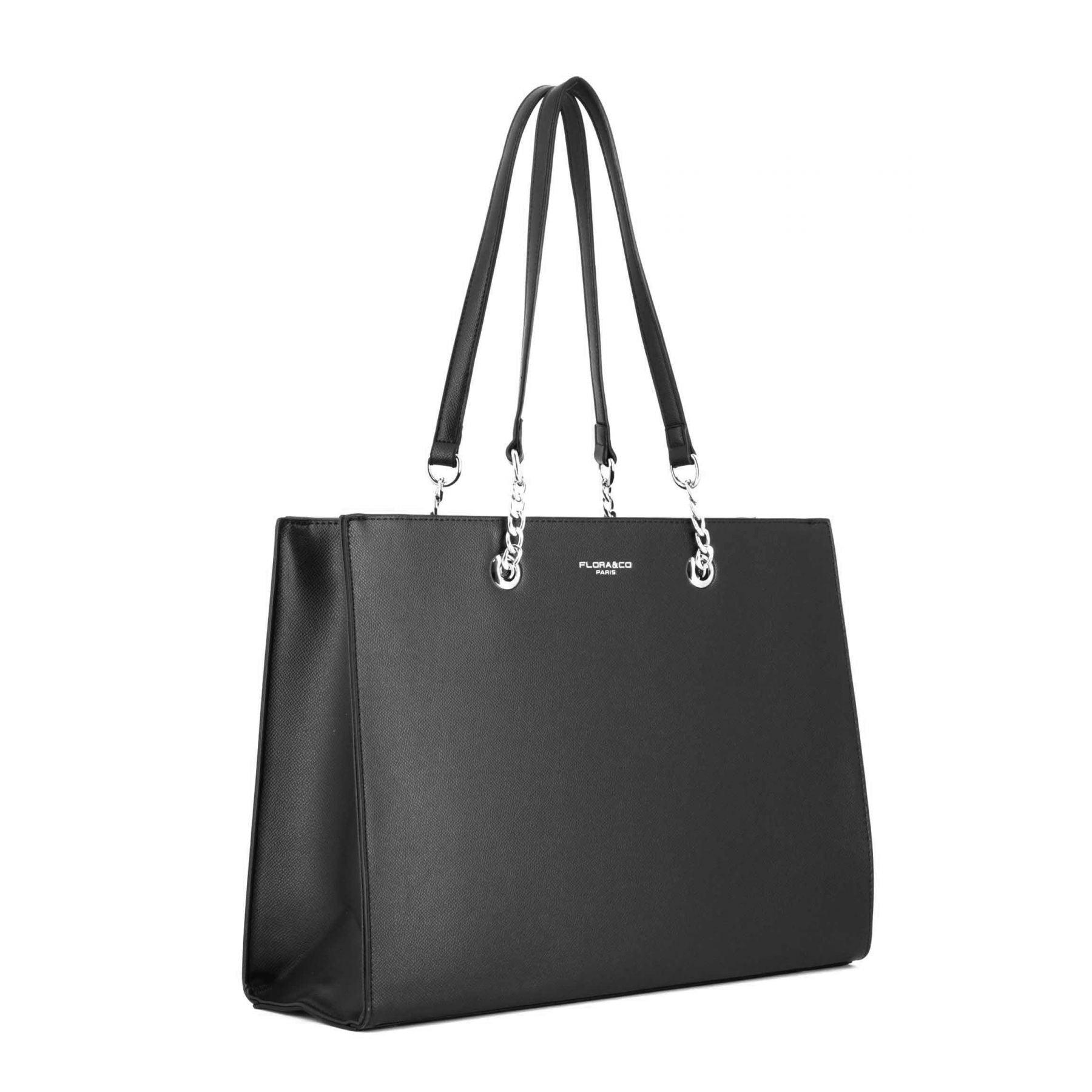 Flora & co Sac A Main Femme Chaîne Similicuir Grainé Rigide Forme A4 NOIR