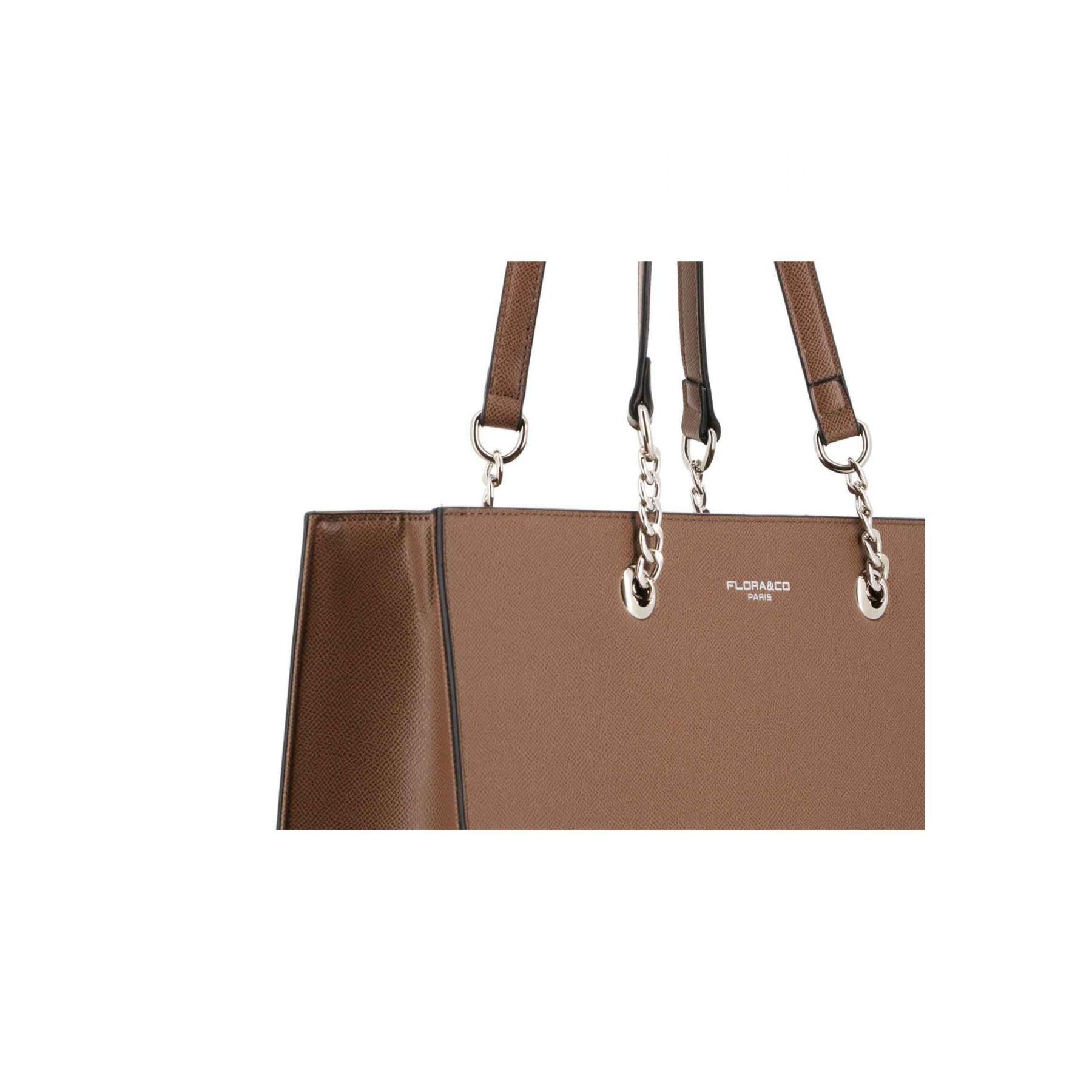 Flora & co Sac A Main Femme Chaîne Similicuir Grainé Rigide Forme A4 TAUPE