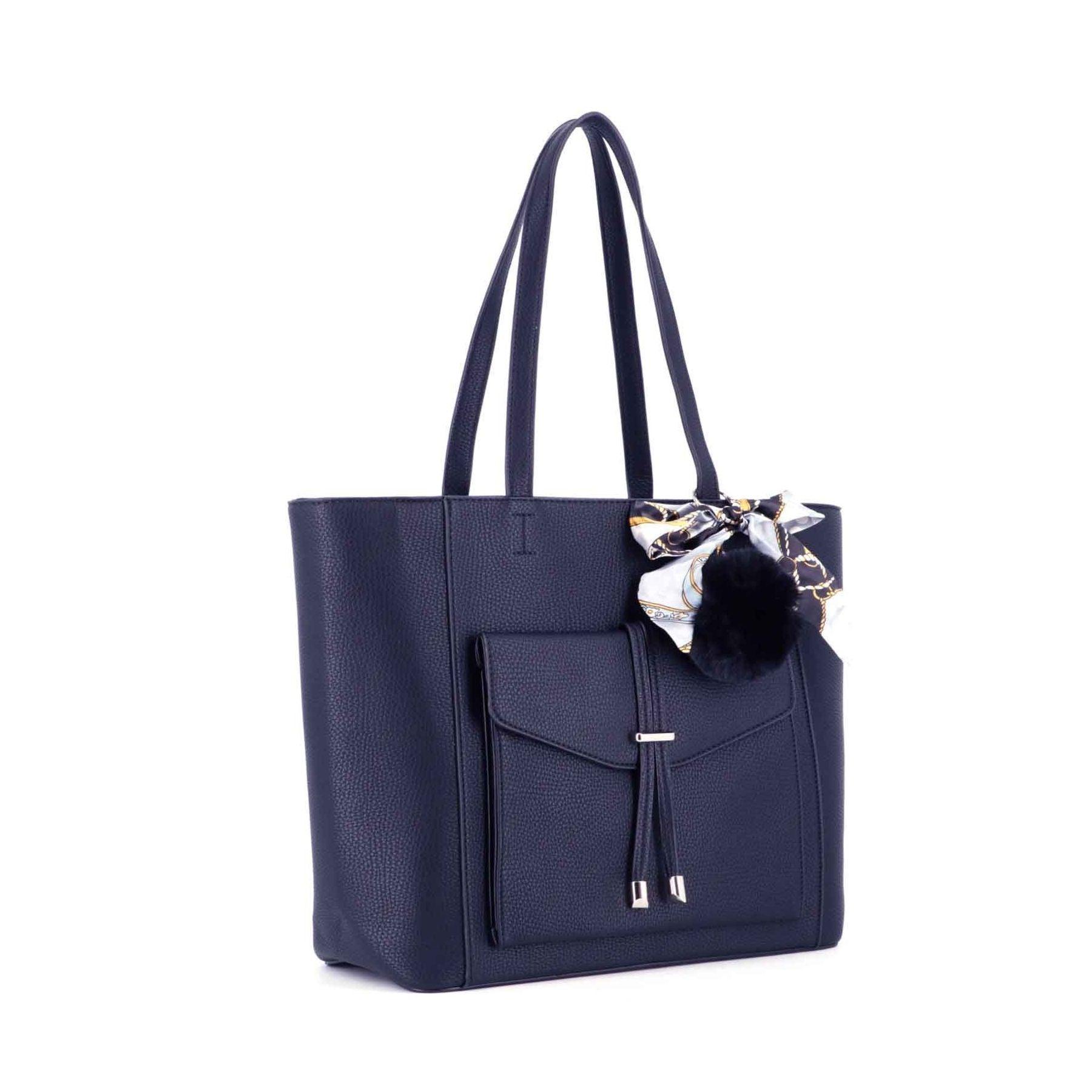 Flora & co Sac cabas Femme Pompon Fourrure Foulard BLEU MARINE