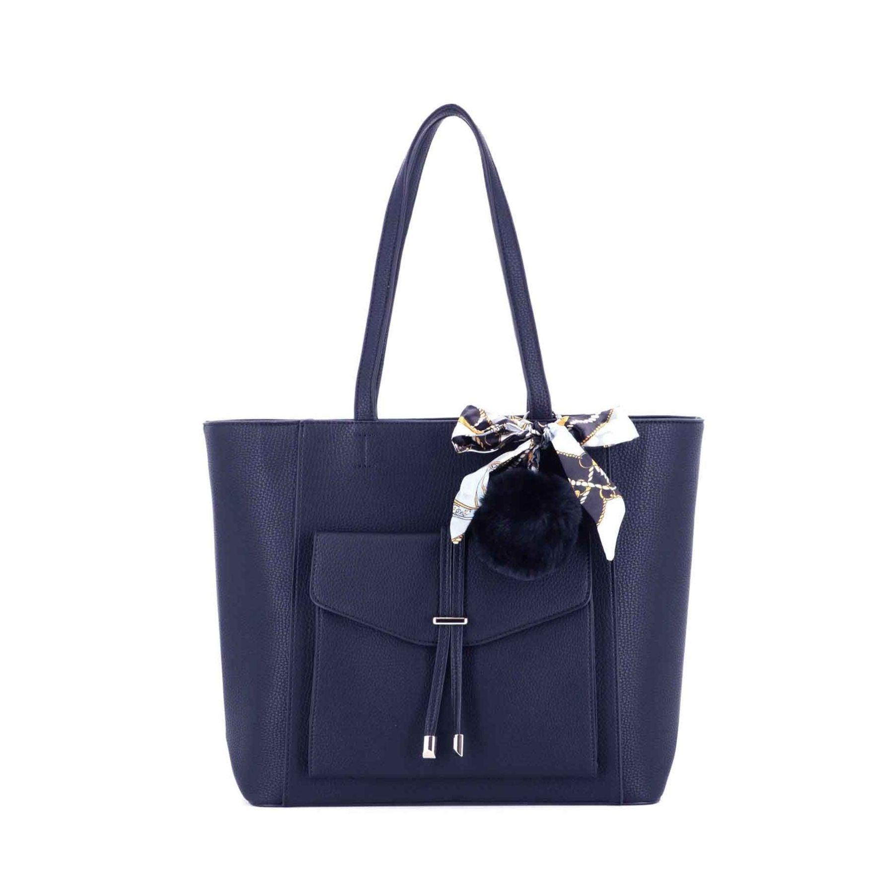 Flora & co Sac cabas Femme Pompon Fourrure Foulard BLEU MARINE