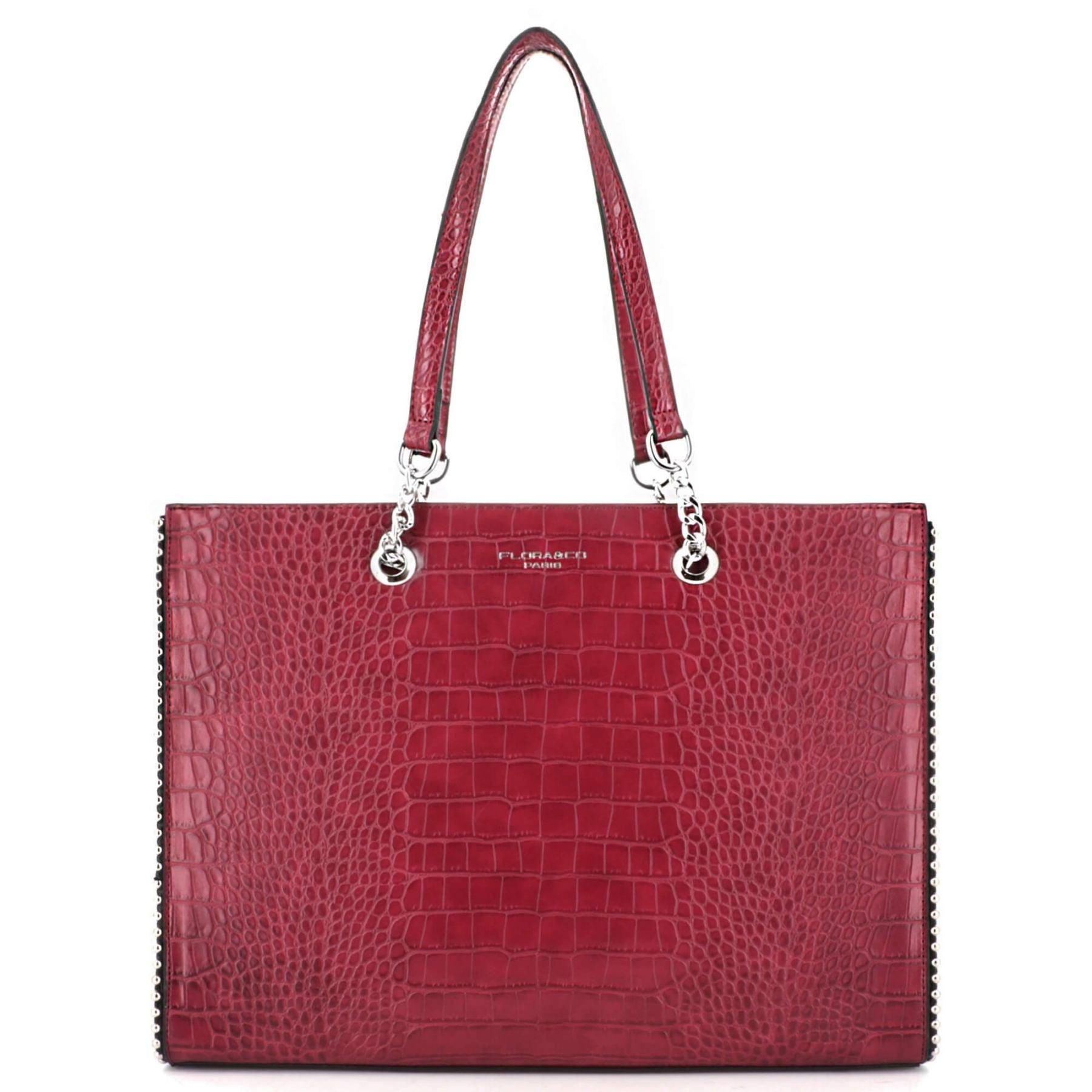 Flora & co Sac A Main Fourre-tout Cours Fille A4 Chaîne Perles Effet Croco ROUGE