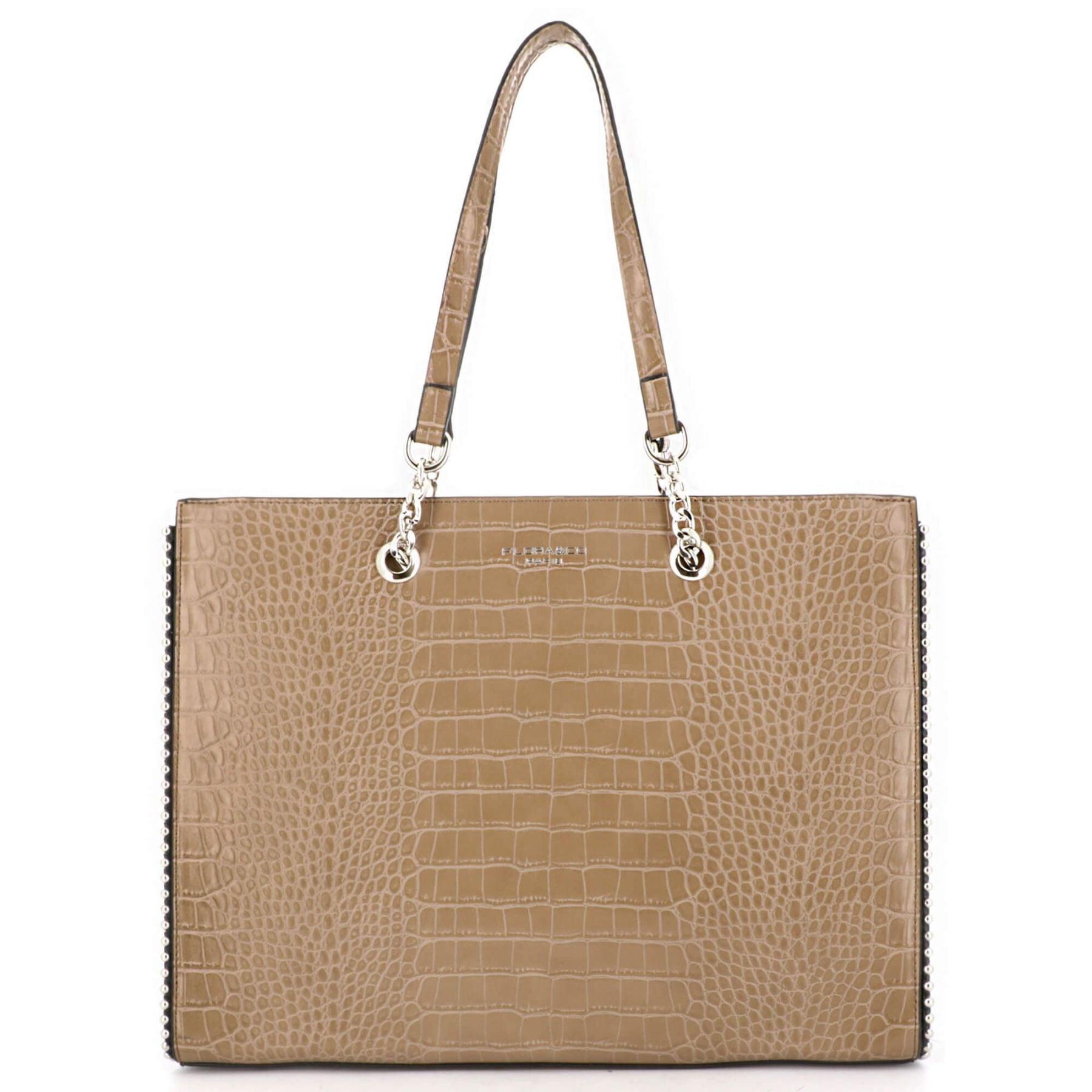 Flora & co Sac A Main Fourre-tout Cours Fille A4 Chaîne Perles Effet Croco TAUPE