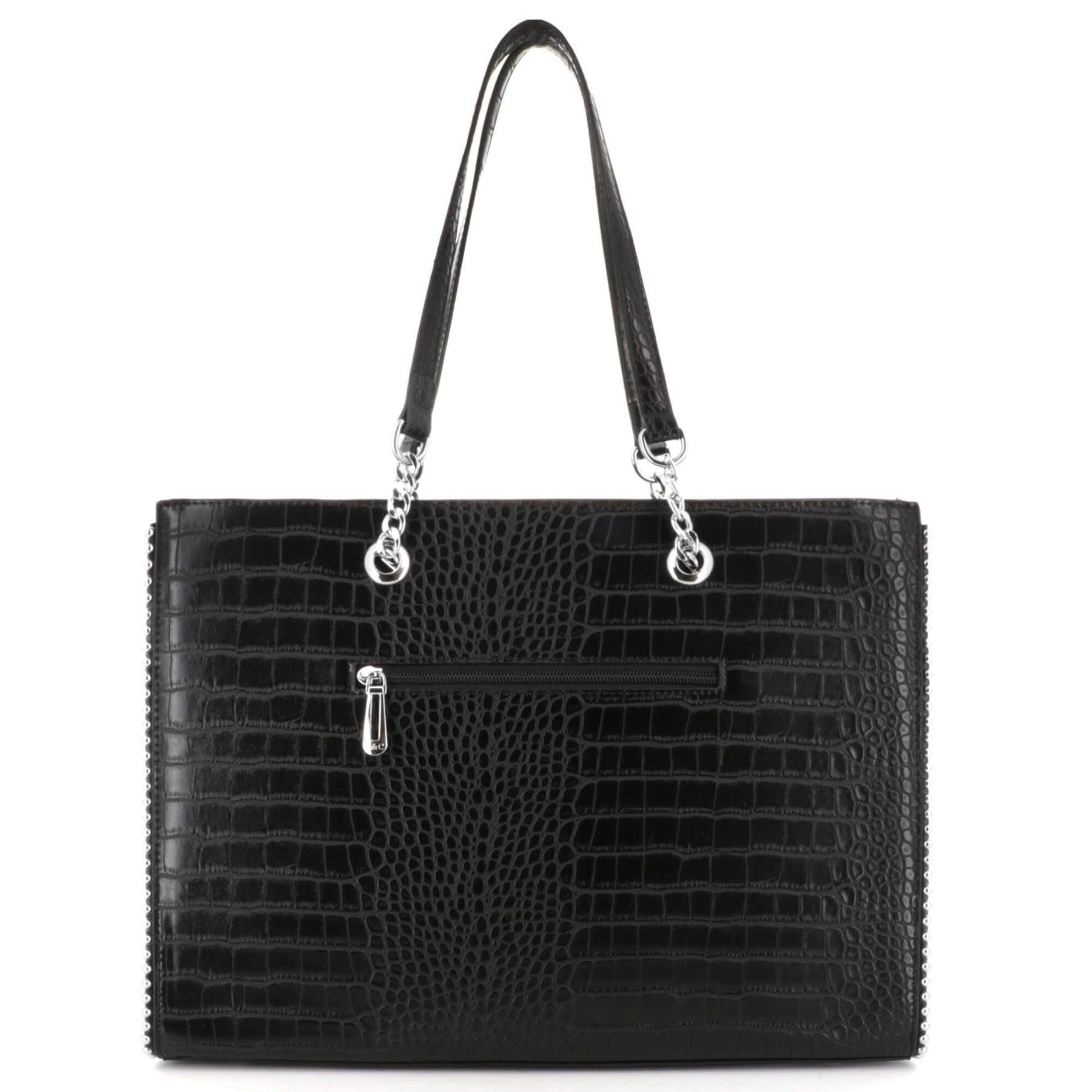 Flora & co Sac A Main Fourre-tout Cours Fille A4 Chaîne Perles Effet Croco NOIR