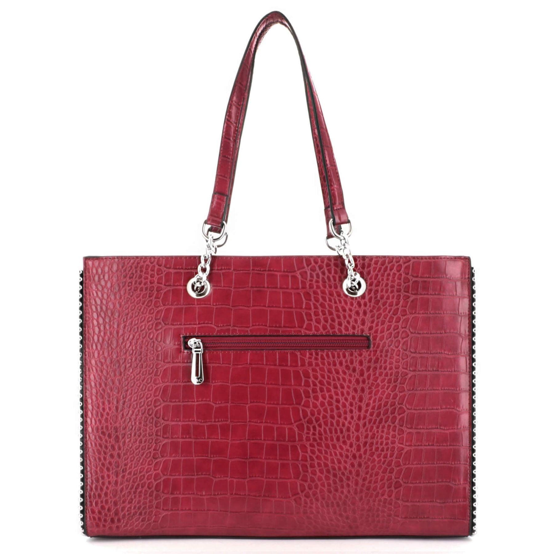 Flora & co Sac A Main Fourre-tout Cours Fille A4 Chaîne Perles Effet Croco ROUGE