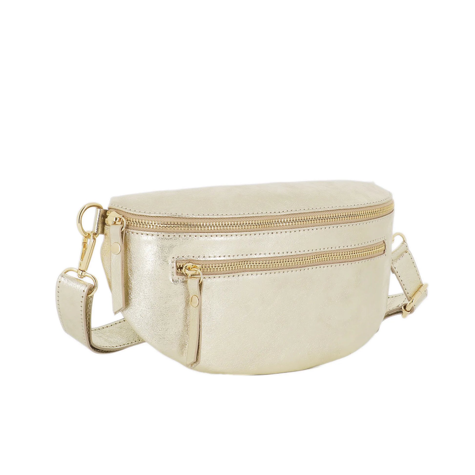 Vue 2 du Sac banane ville cuir irisé Doré en Cuir couleur DORE - Detail.