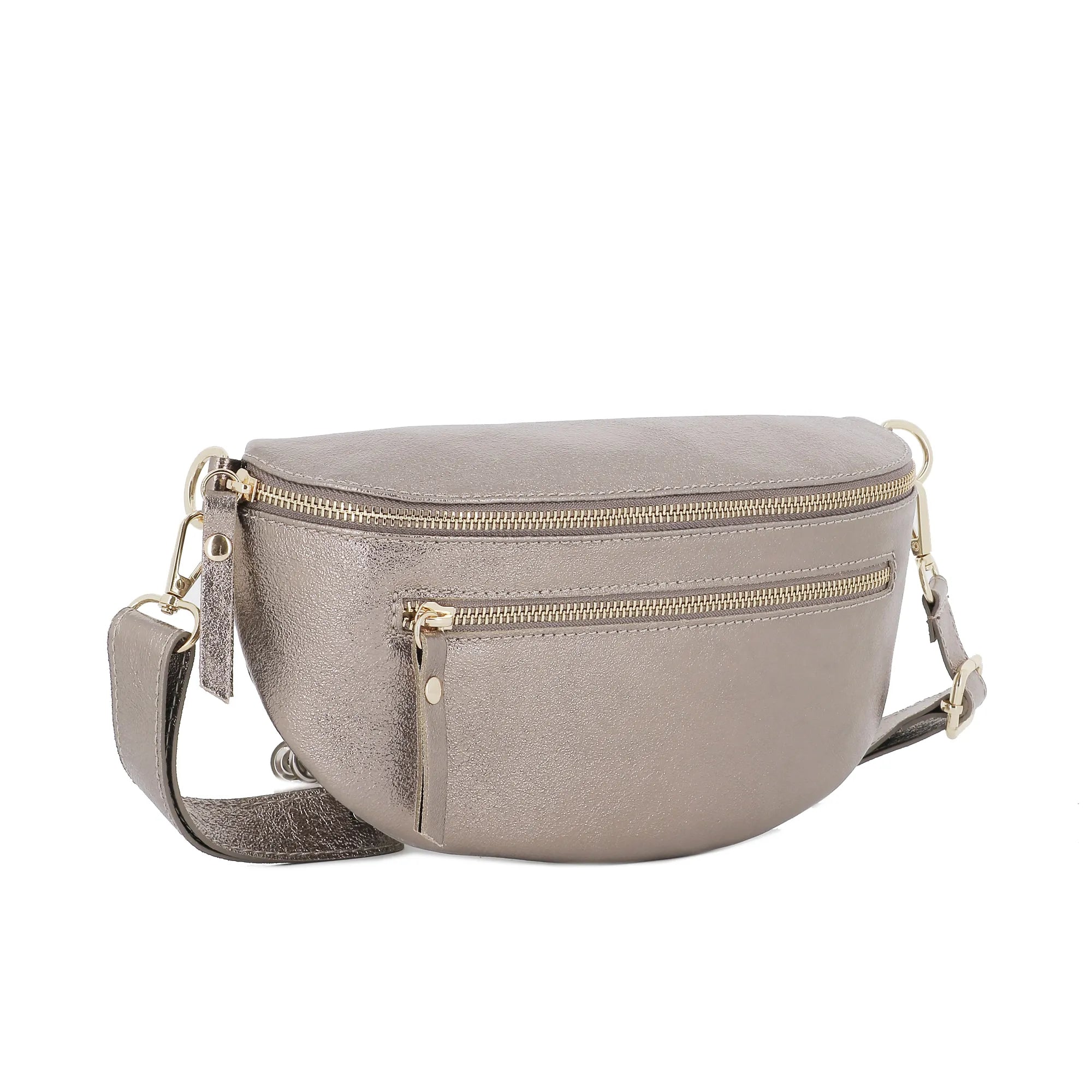Vue 2 du Sac banane ville cuir irisé Taupe en Cuir couleur TAUPE - Detail.