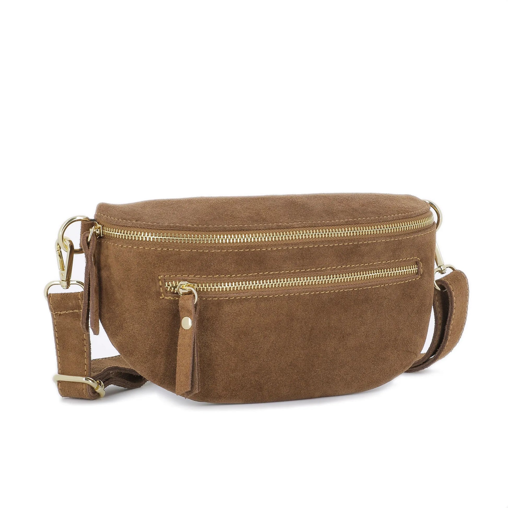 Vue 2 du Sac banane ville cuir suédine Camel en Cuir couleur CAMEL - Detail.