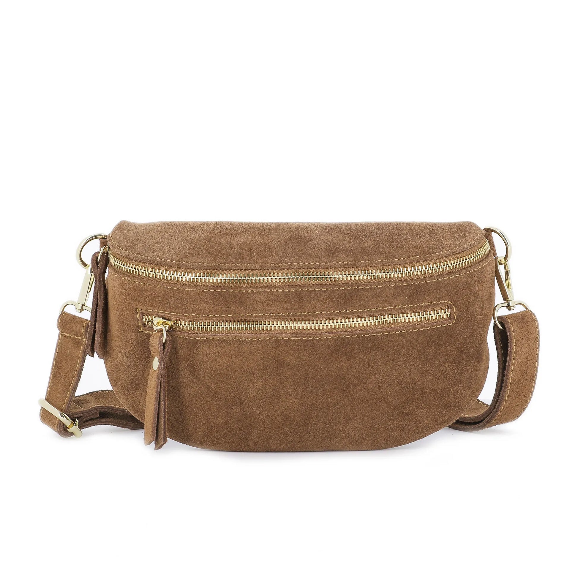 Vue principale du Sac banane ville cuir suédine Camel en Cuir couleur CAMEL.