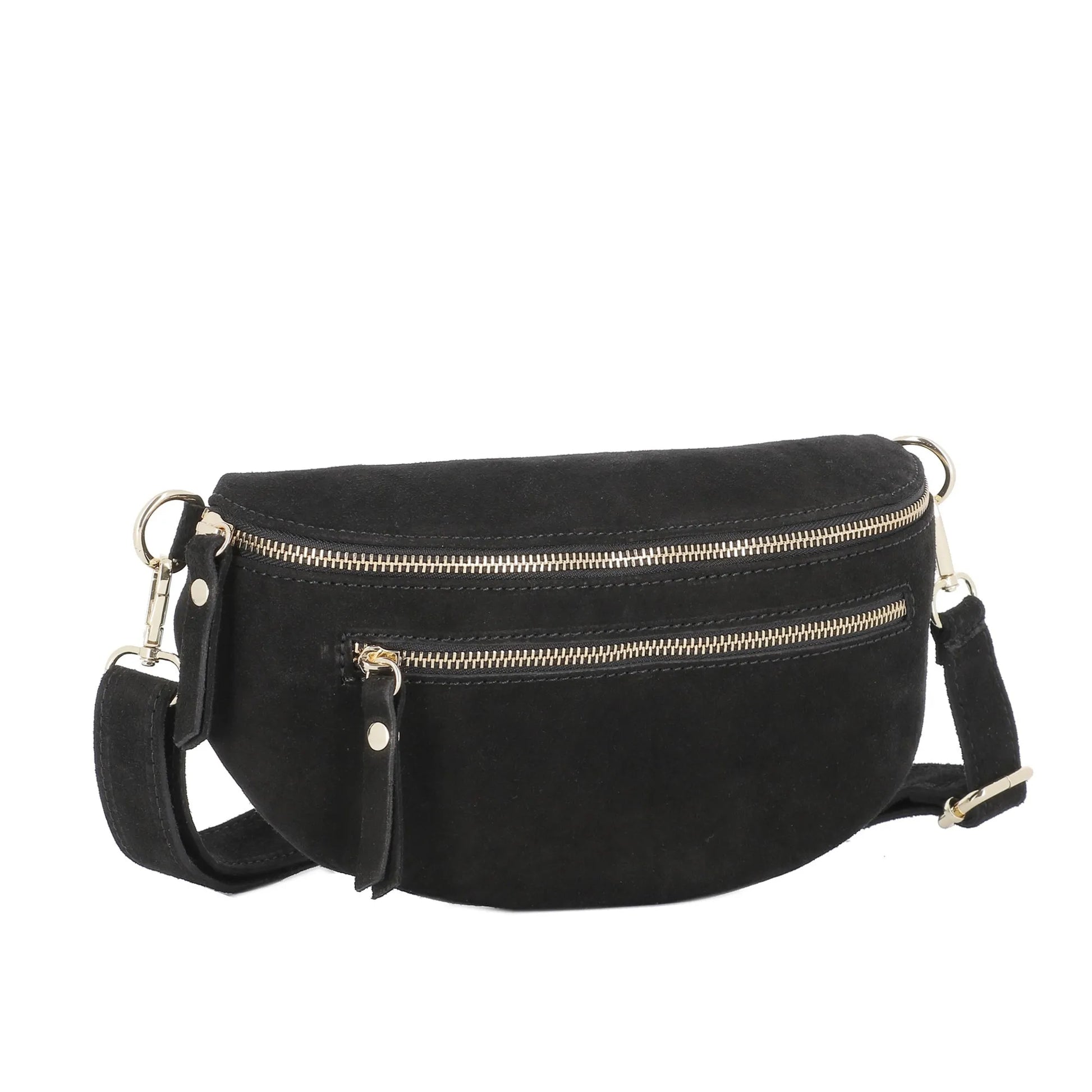 Vue 3 du Sac banane ville cuir suédine Noir en Cuir couleur NOIR - Detail.