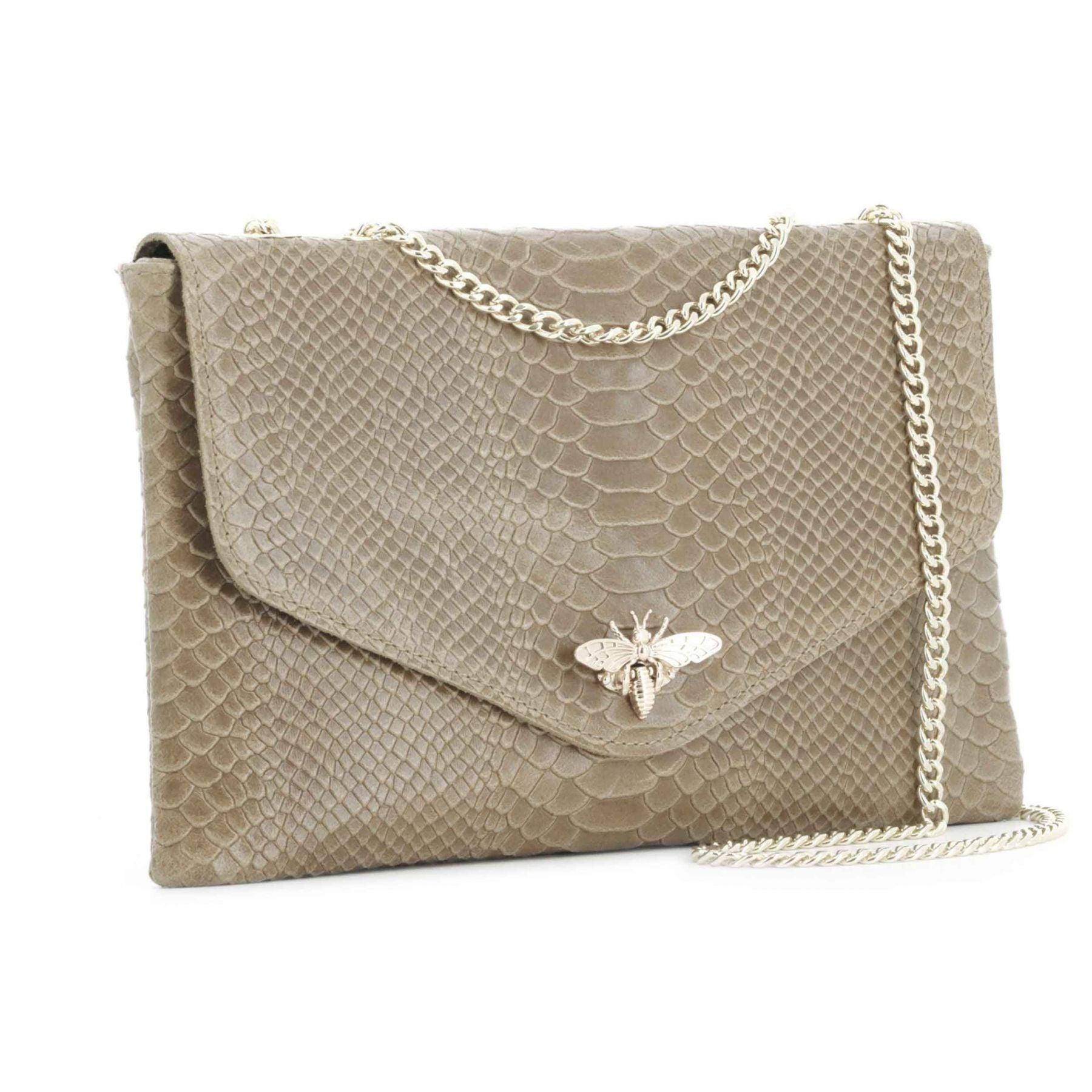 Made in Italy Sac bandoulière chaîne cuir véritable Beige