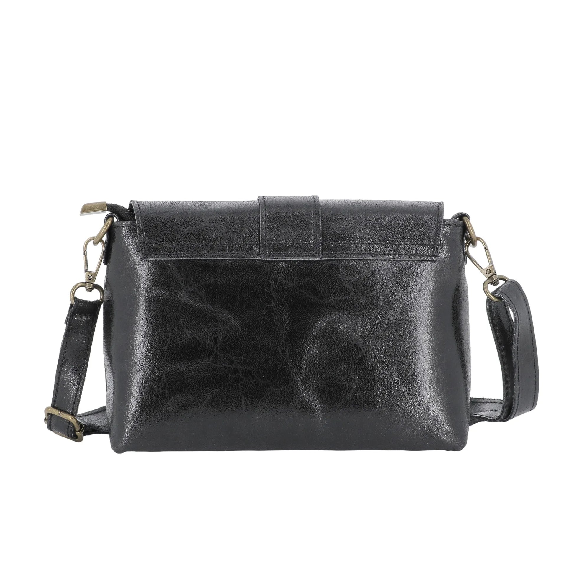 Vue 3 du Sac bandoulière cuir lisse irisé boucle vintage Noir en Cuir couleur NOIR - Detail.