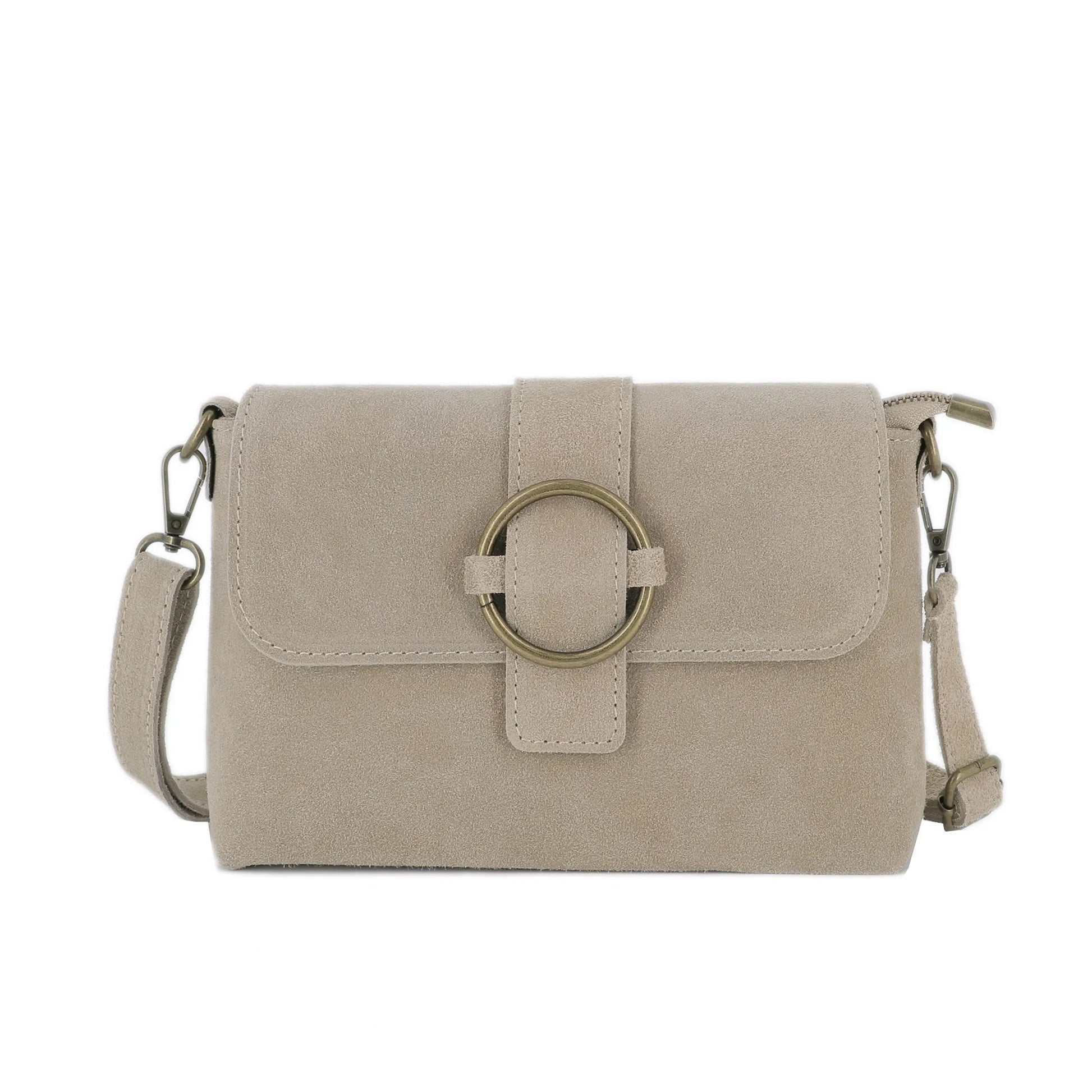 Vue principale du Sac bandoulière cuir suédine boucle vintage Beige en Cuir couleur BEIGE.