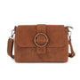 Vue principale du Sac bandoulière cuir suédine boucle vintage Cognac en Cuir couleur COGNAC.