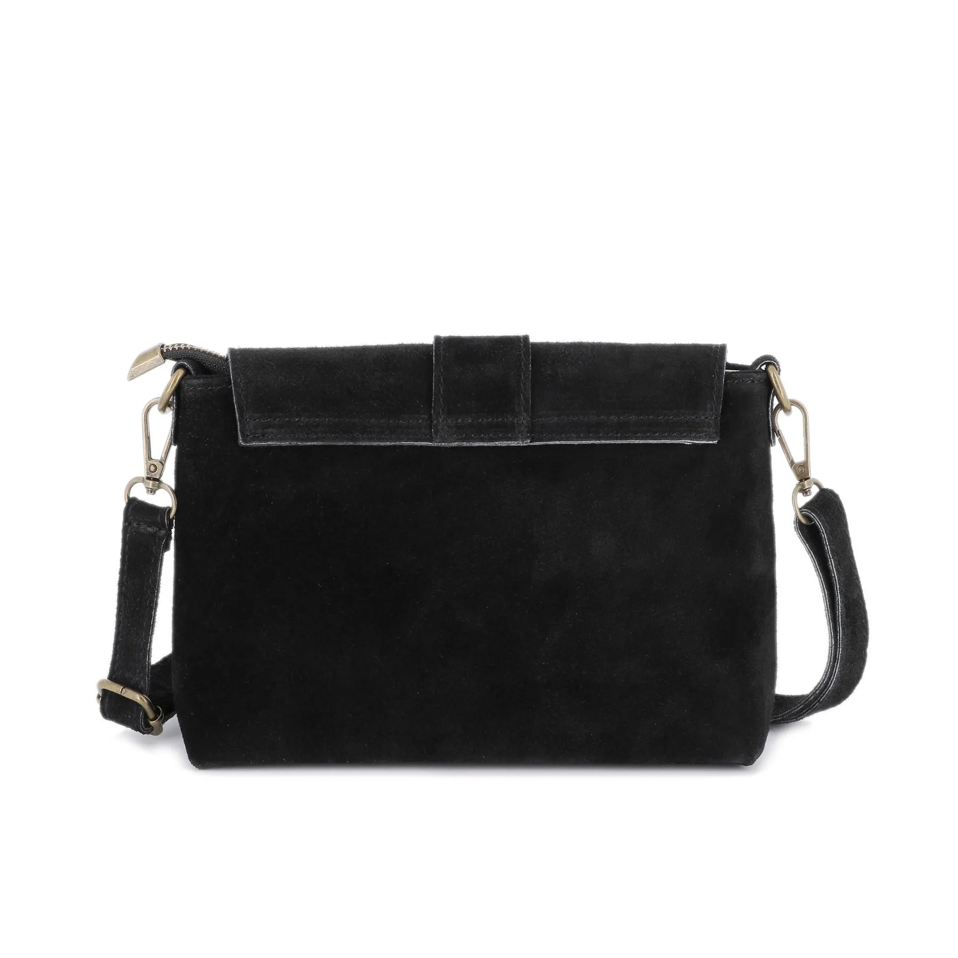 Vue 3 du Sac bandoulière cuir suédine boucle vintage Noir en Cuir couleur NOIR - Detail.