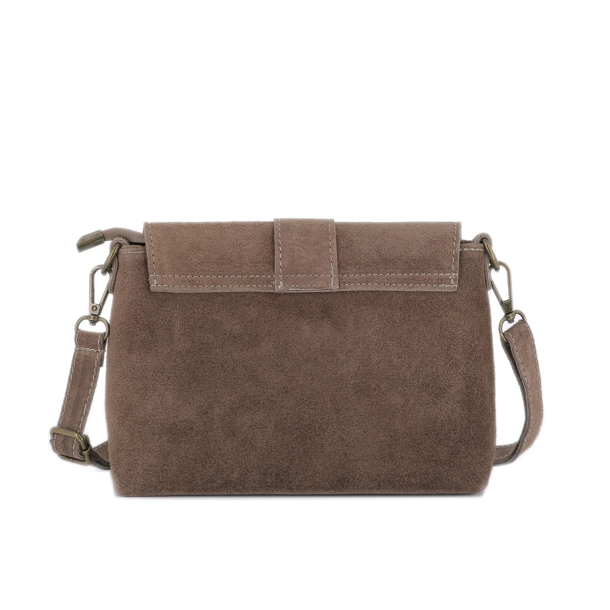 Vue 3 du Sac bandoulière cuir suédine boucle vintage Taupe en Cuir couleur TAUPE - Detail.