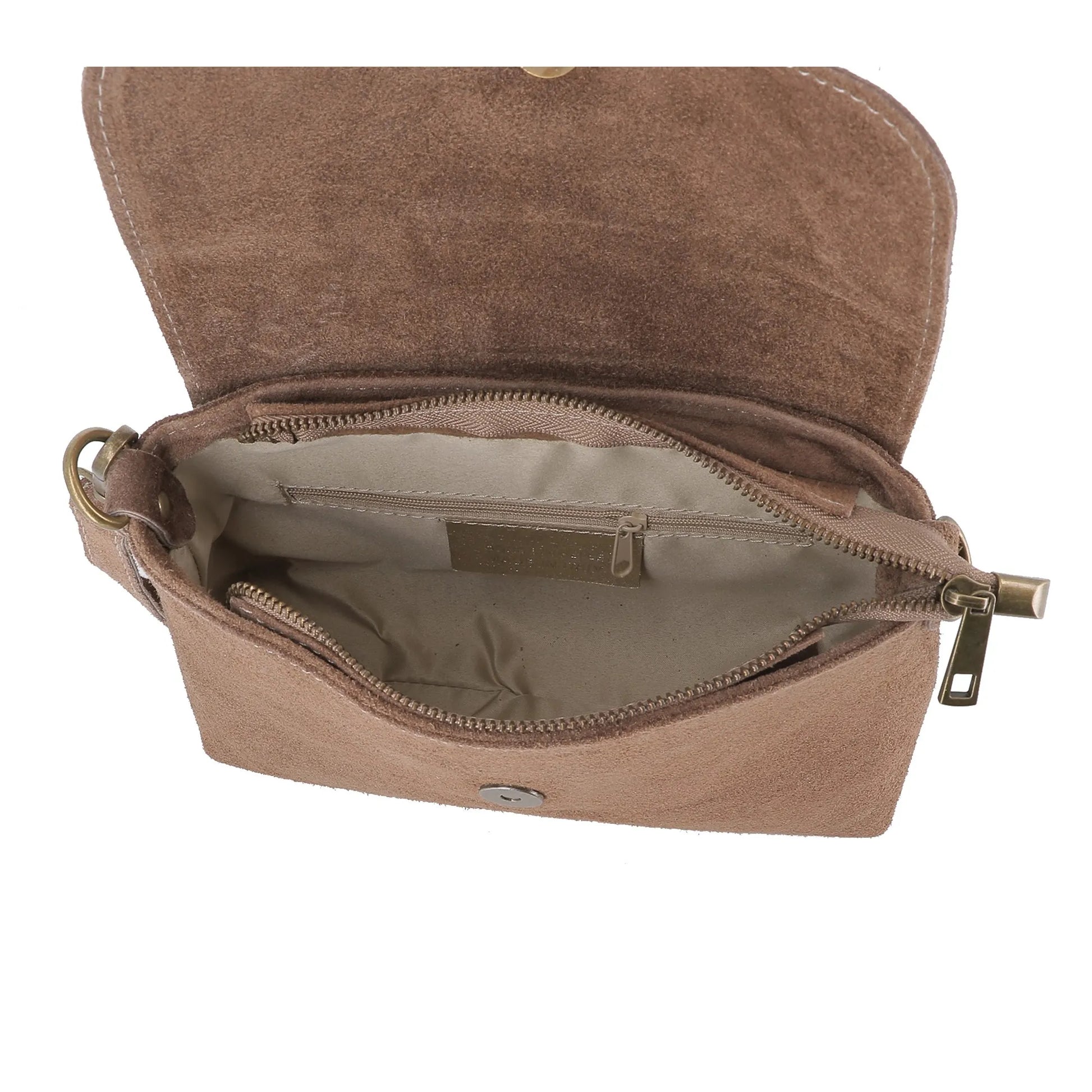 Vue 4 du Sac bandoulière cuir suédine boucle vintage Taupe en Cuir couleur TAUPE - Detail.
