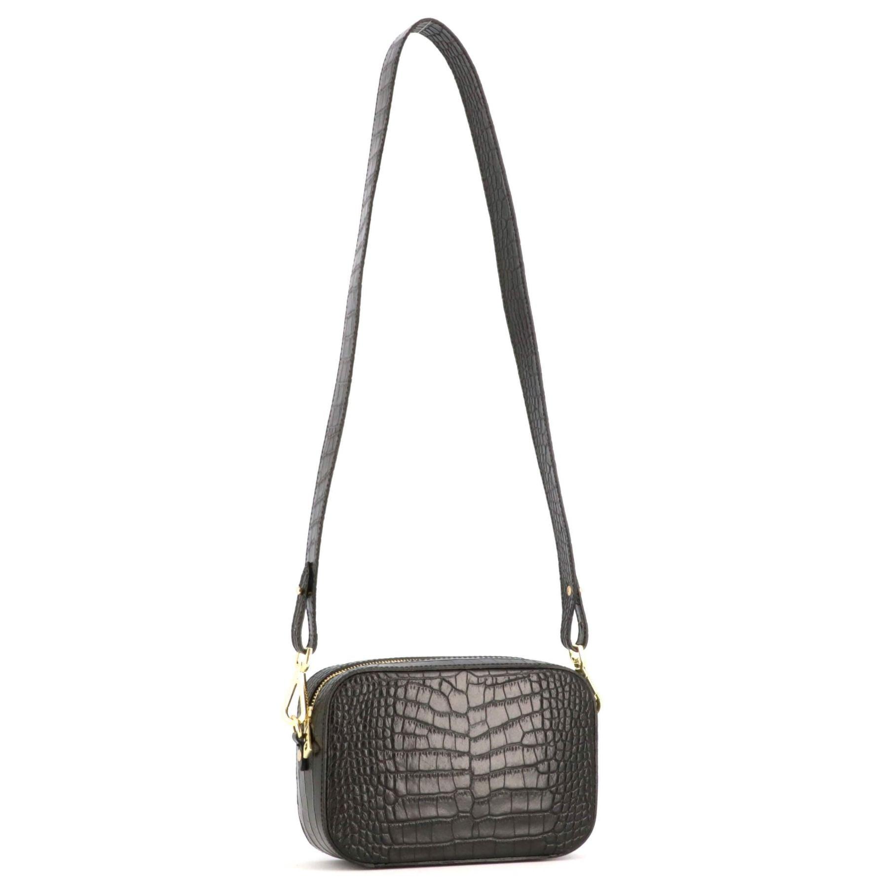 Made in Italy Sac Bandoulière Cuir Véritable Femme Camera Bag Rectangulaire Made in Italie Noir