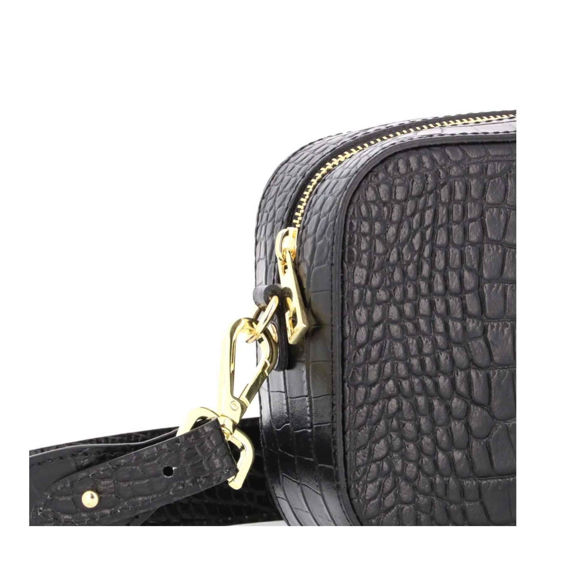 Made in Italy Sac Bandoulière Cuir Véritable Femme Camera Bag Rectangulaire Made in Italie Noir