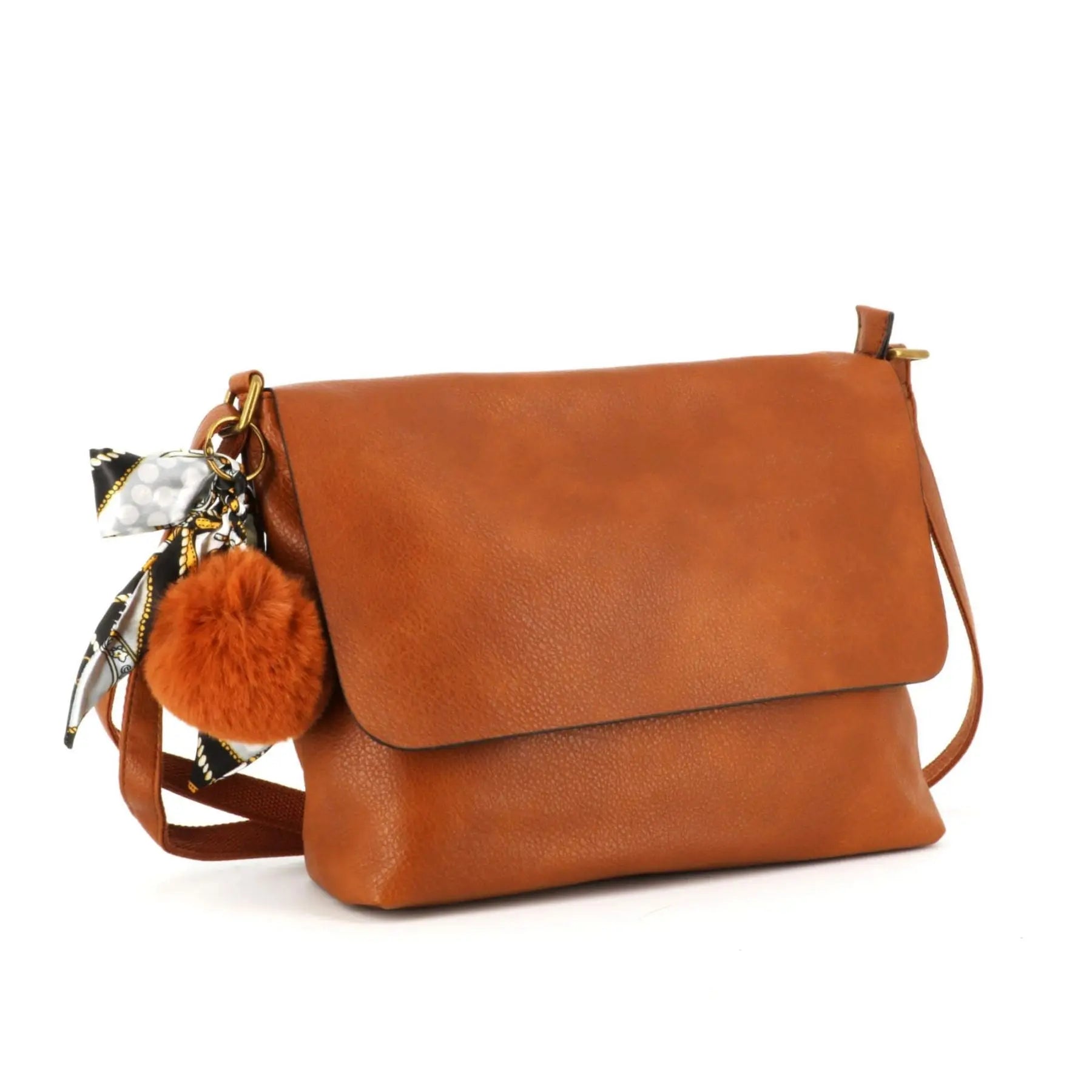 Flora & co Sac Bandoulière Souple Pompon Foulard camel
