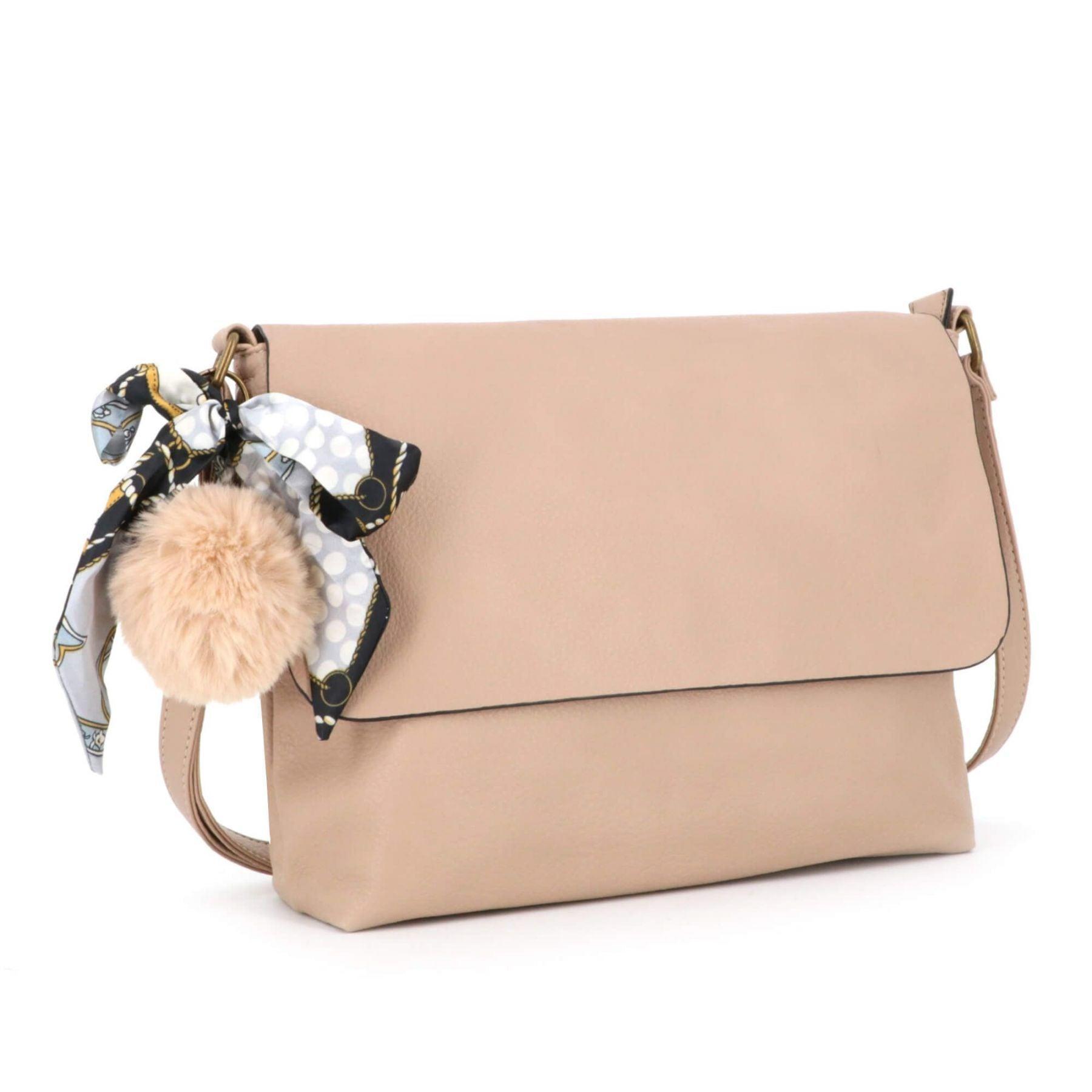 Flora & co Sac Bandoulière Souple Pompon Foulard Beige