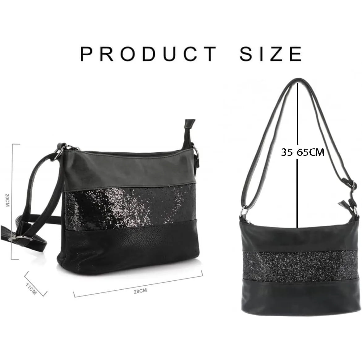 Vue 2 du sac bandoulière paillettes femme noir en Synthétique couleur NOIR - Détail.