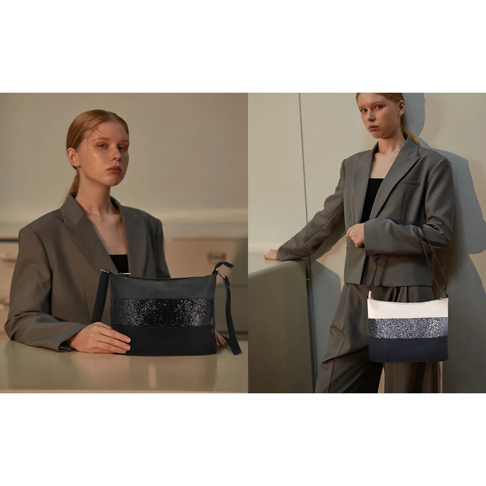 Vue 3 du sac bandoulière paillettes femme noir en Synthétique couleur NOIR - Détail.