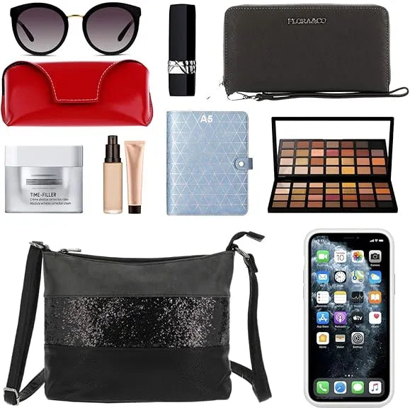 Vue 4 du sac bandoulière paillettes femme noir en Synthétique couleur NOIR - Détail.