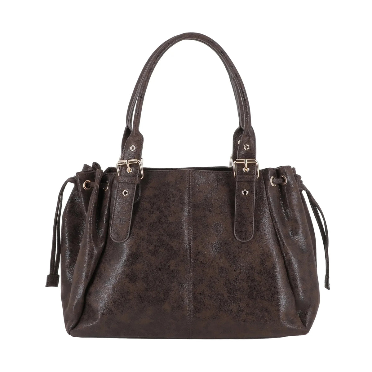 Vue principale du Sac Bowling Femme Suédine Lacet Irisé Chocolat en Simili cuir couleur CHOCOLAT.
