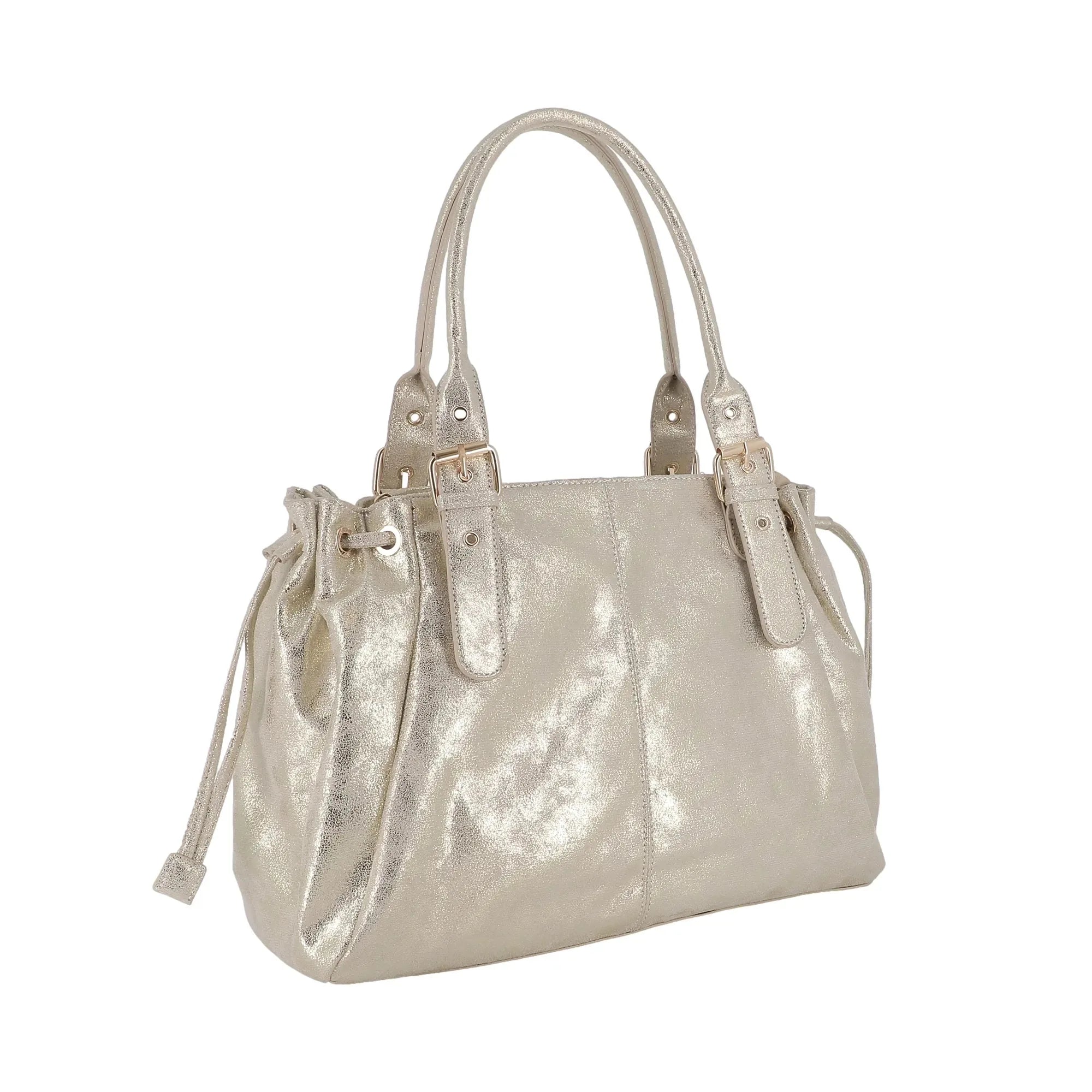 Vue 2 du Sac Bowling Femme Suédine Lacet Irisé Doré en Simili cuir couleur DORE - Detail.