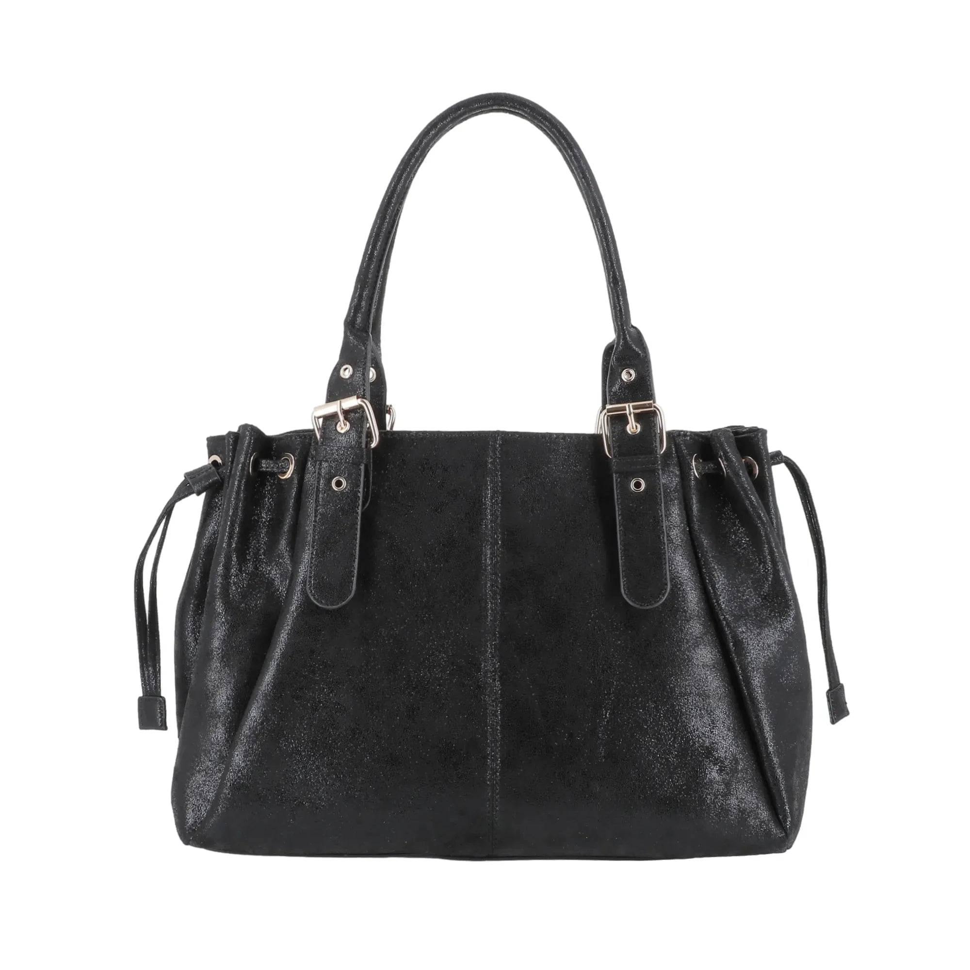 Vue principale du Sac Bowling Femme Suédine Lacet Irisé Noir en Simili cuir couleur NOIR.