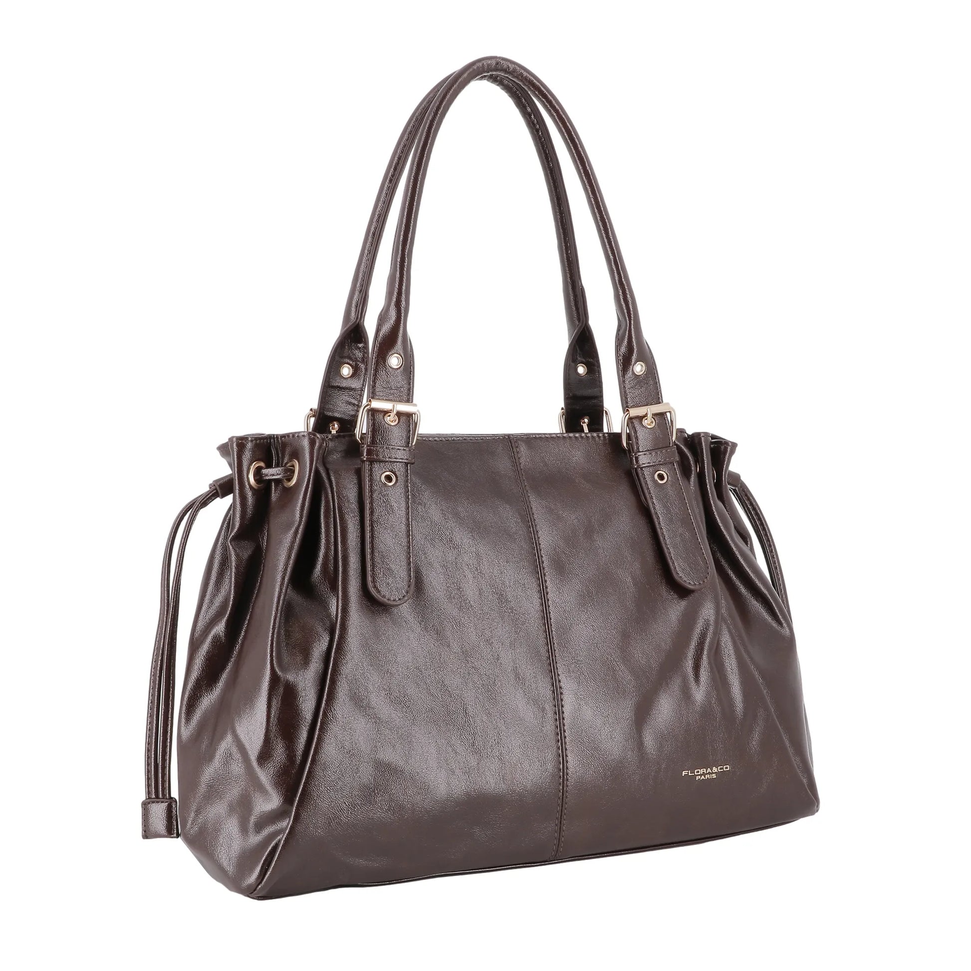 Vue 2 du Sac cabas bowling lacet similicuir lisse Chocolat en Synthetique couleur CHOCOLAT - Detail.