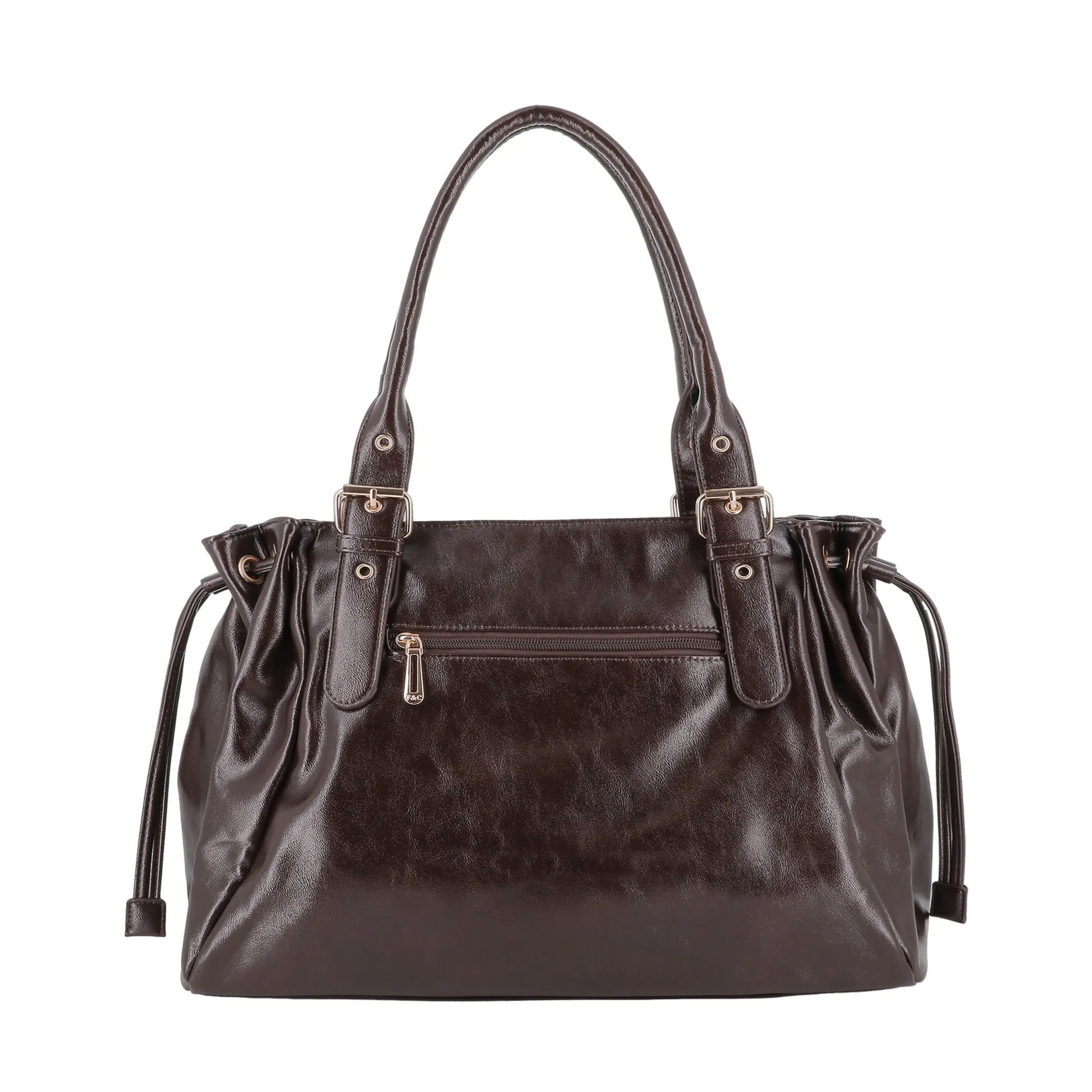 Vue 4 du Sac cabas bowling lacet similicuir lisse Chocolat en Synthetique couleur CHOCOLAT - Detail.