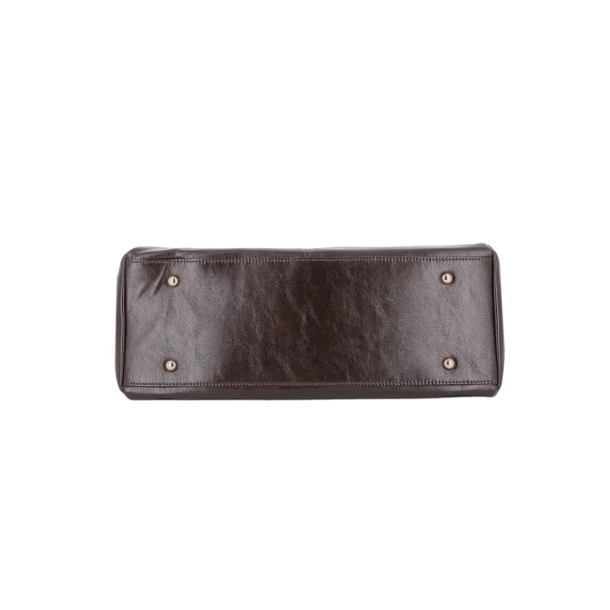 Vue 5 du Sac cabas bowling lacet similicuir lisse Chocolat en Synthetique couleur CHOCOLAT - Detail.