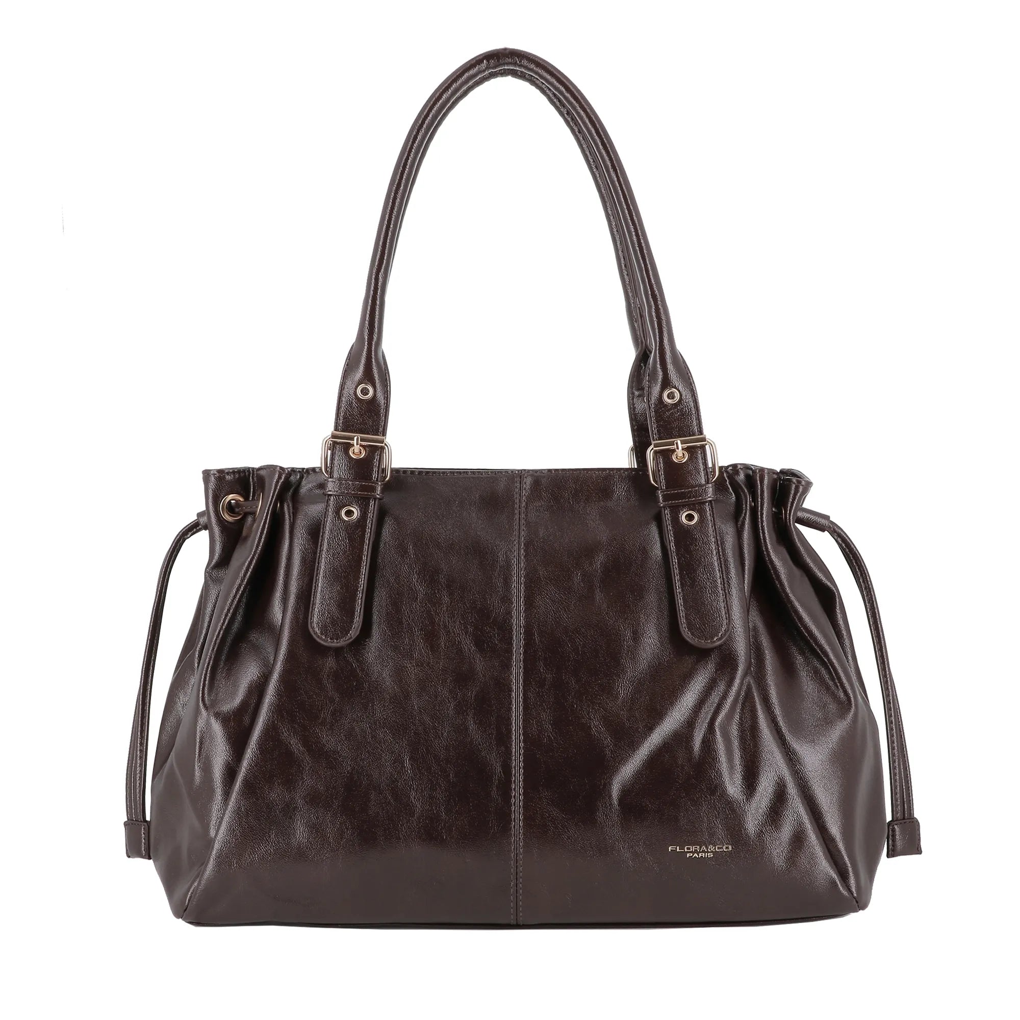 Vue principale du Sac cabas bowling lacet similicuir lisse Chocolat en Synthetique couleur CHOCOLAT.