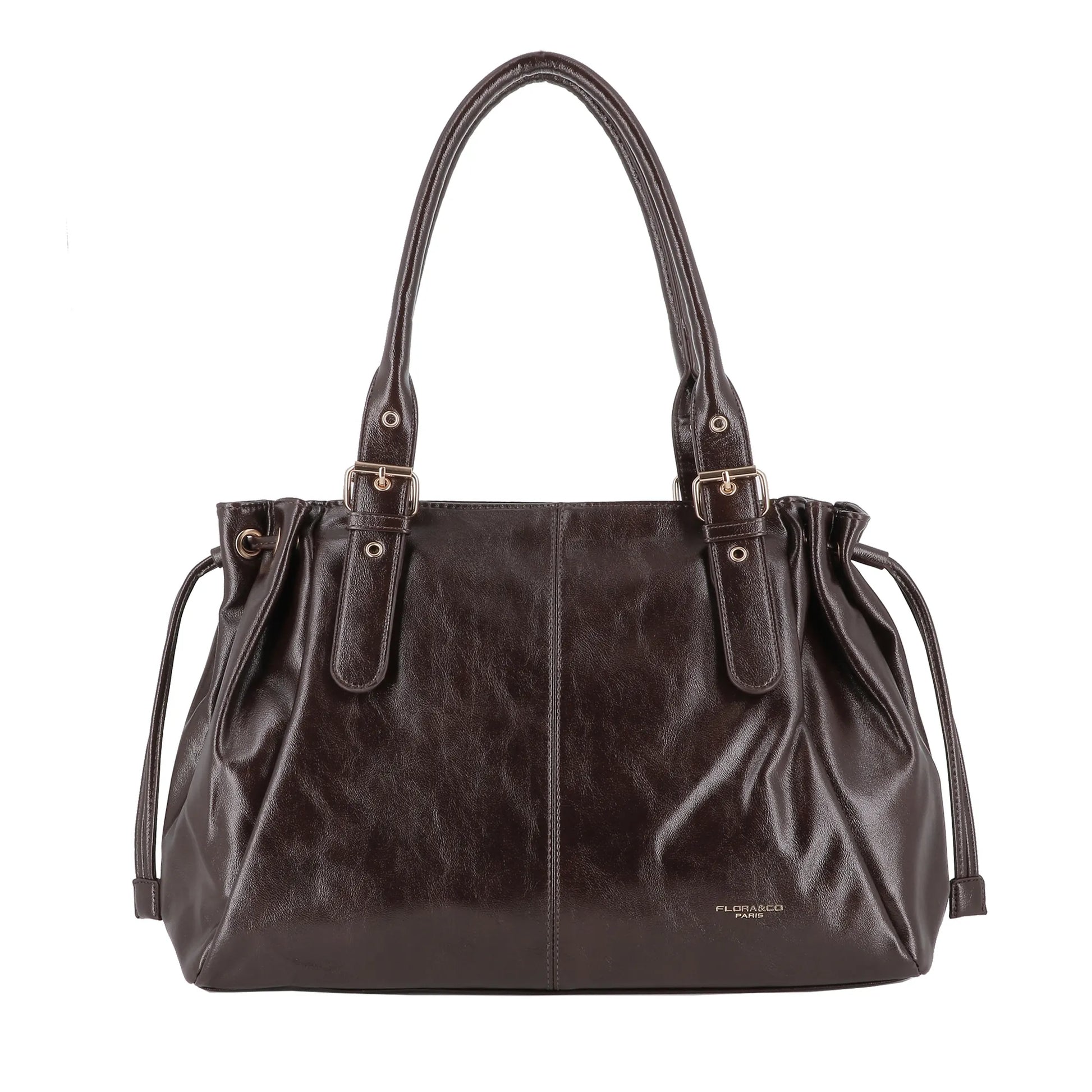 Vue principale du Sac cabas bowling lacet similicuir lisse Chocolat en Synthetique couleur CHOCOLAT.
