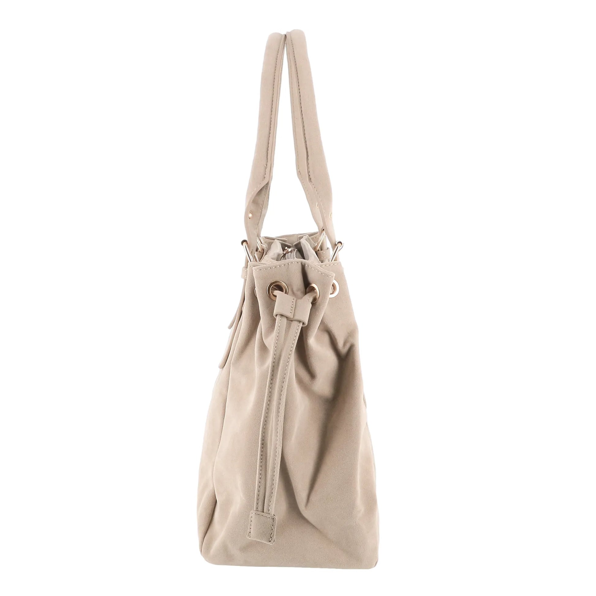 Vue 4 du Sac Cabas Bowling Lacet Suédé Beige en Synthetique couleur BEIGE - Détail.