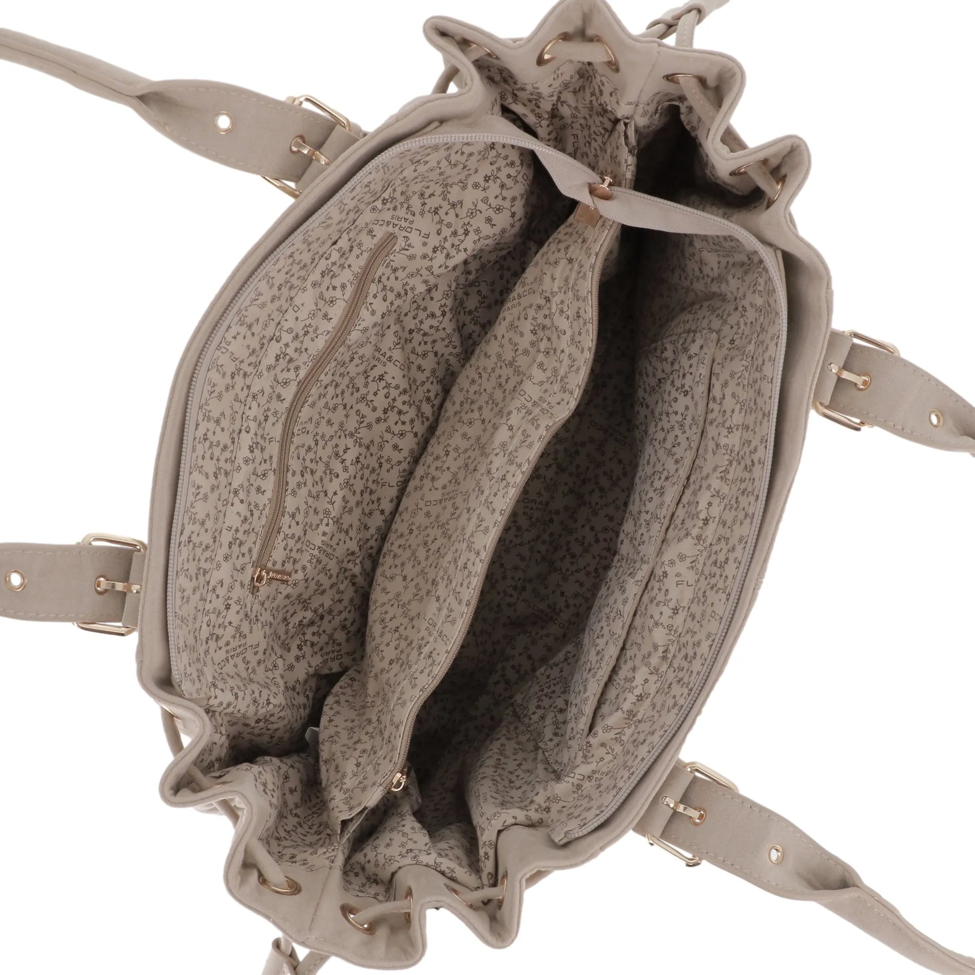 Vue 5 du Sac Cabas Bowling Lacet Suédé Beige en Synthetique couleur BEIGE - Détail.