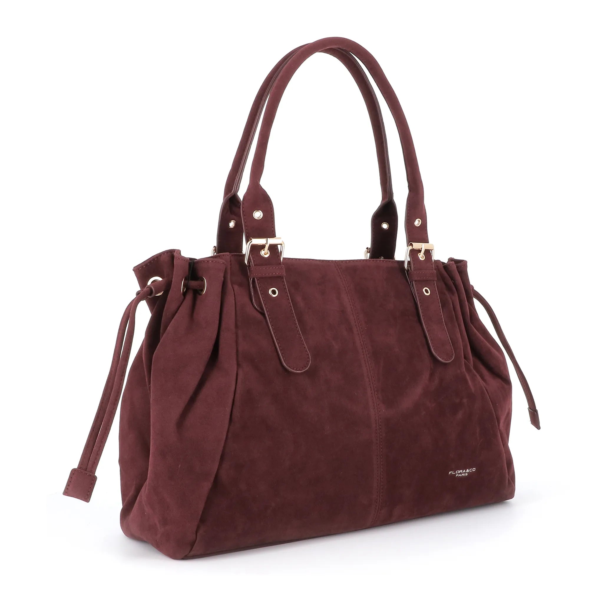 Vue 2 du Sac Cabas Bowling Lacet Suédé Bordeaux en Synthetique couleur BORDEAUX - Détail.