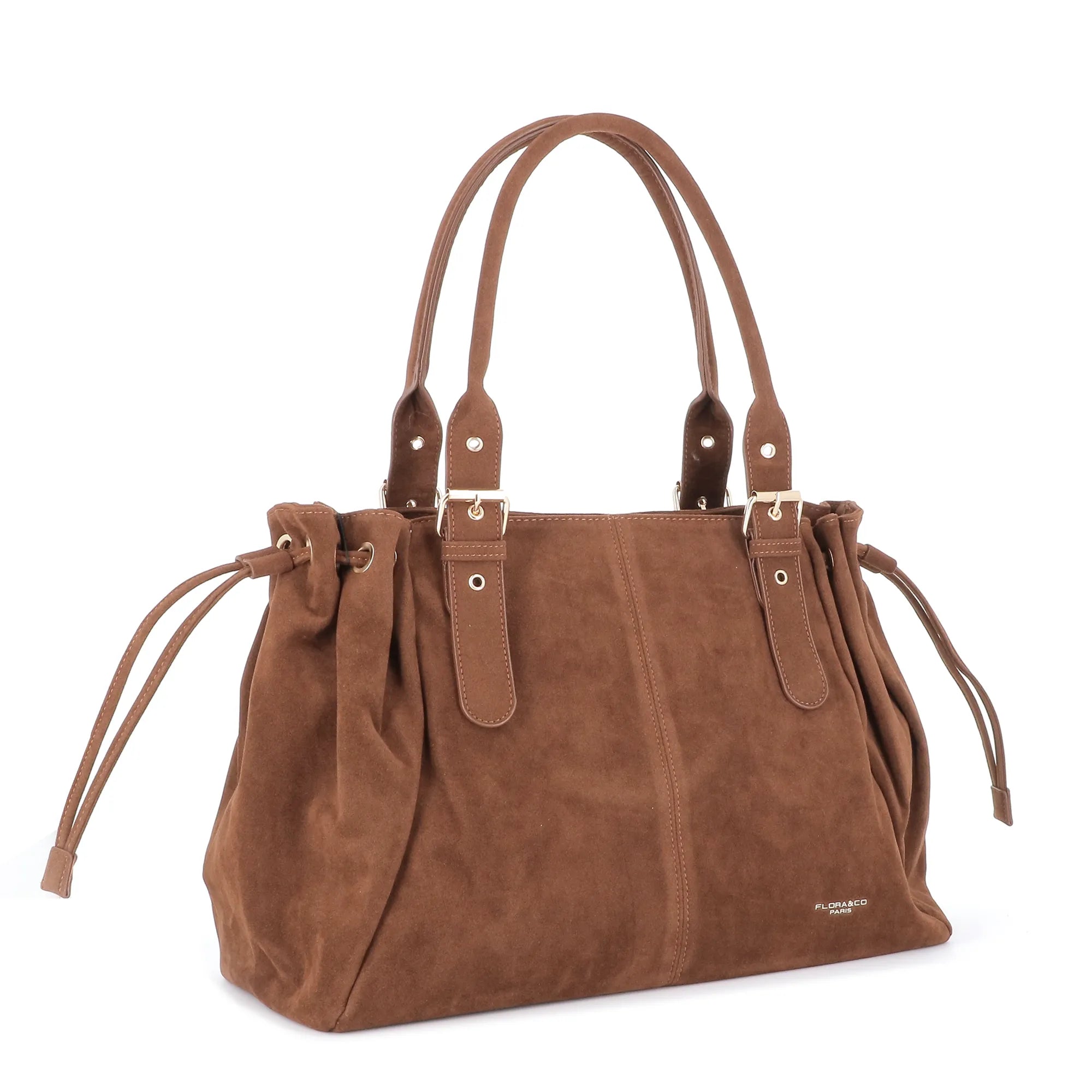 Vue 2 du Sac Cabas Bowling Lacet Suédé Camel en Synthetique couleur CAMEL - Détail.