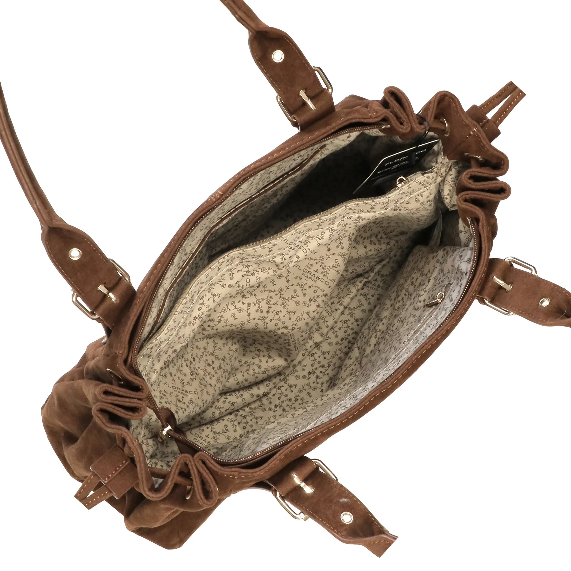 Vue 5 du Sac Cabas Bowling Lacet Suédé Camel en Synthetique couleur CAMEL - Détail.