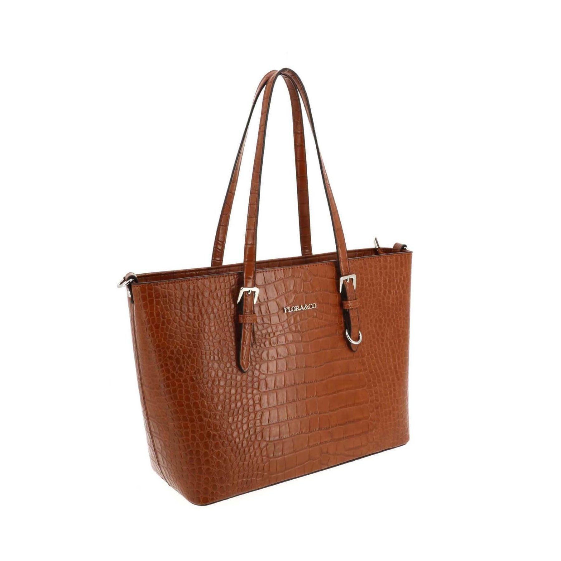 Flora & co Sac cabas croco format a4 similicuir CAMEL