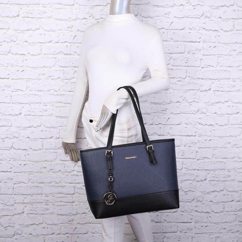 Gallantry sac cabas femmes bandes bicolore saffiano Bleu