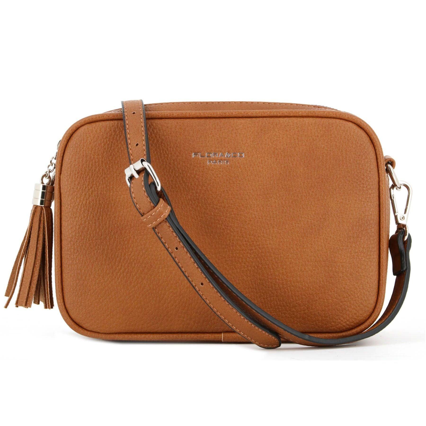 Flora & co Sac caméra bandoulière double zip frange Camel