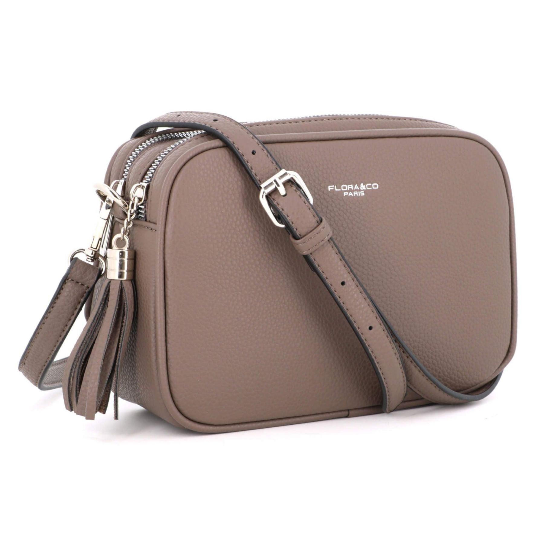 Flora & co Sac caméra bandoulière double zip frange Camel