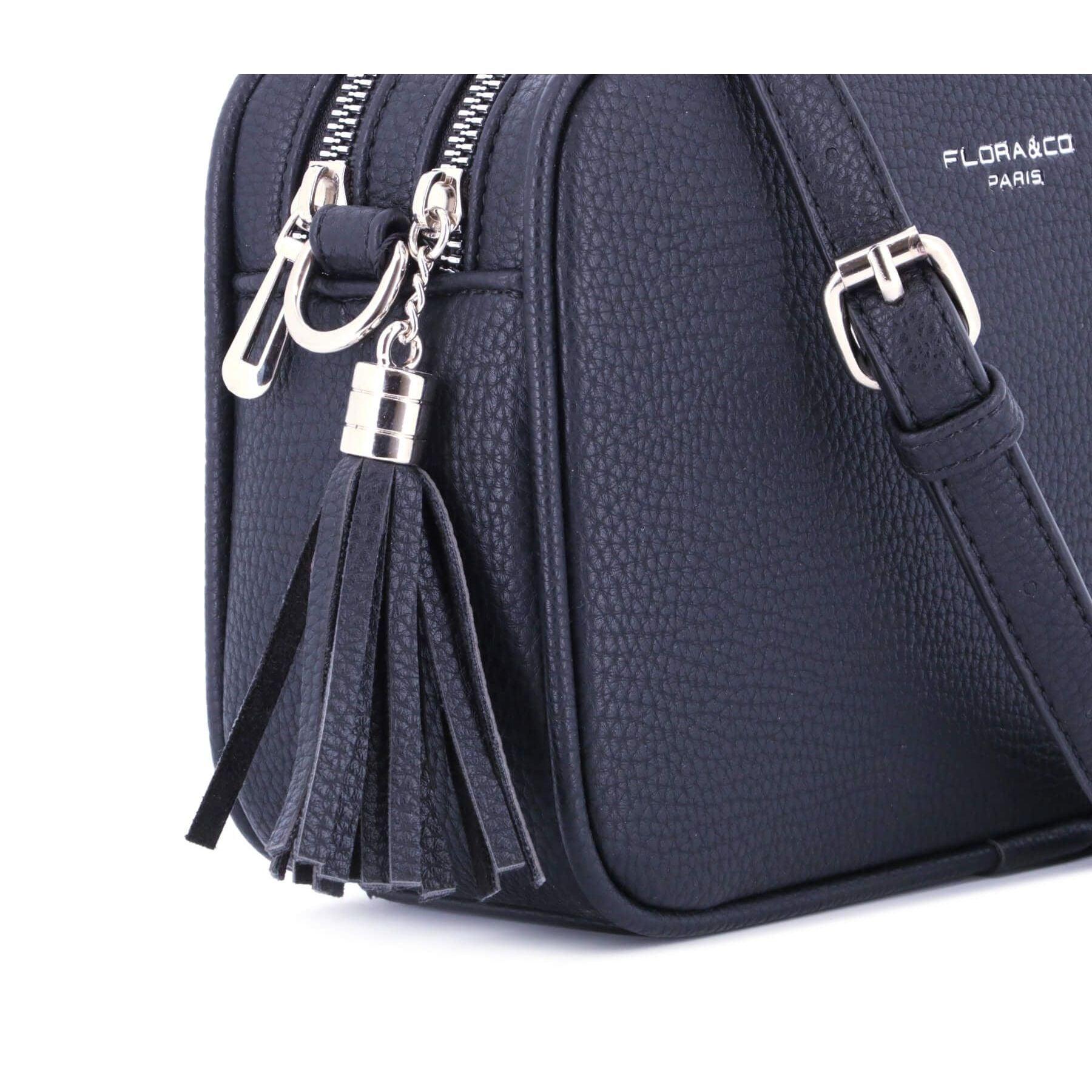 Flora & co Sac caméra bandoulière double zip frange Bleu Marine