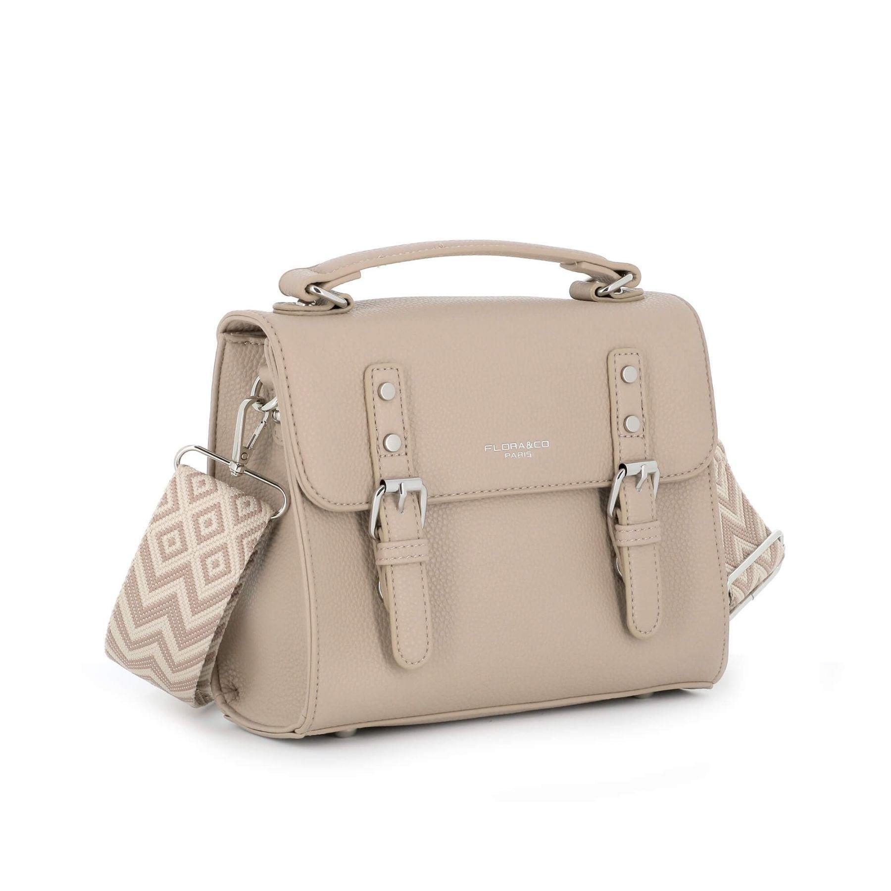 Flora & co Sac cartable bandoulière à broderie M Beige