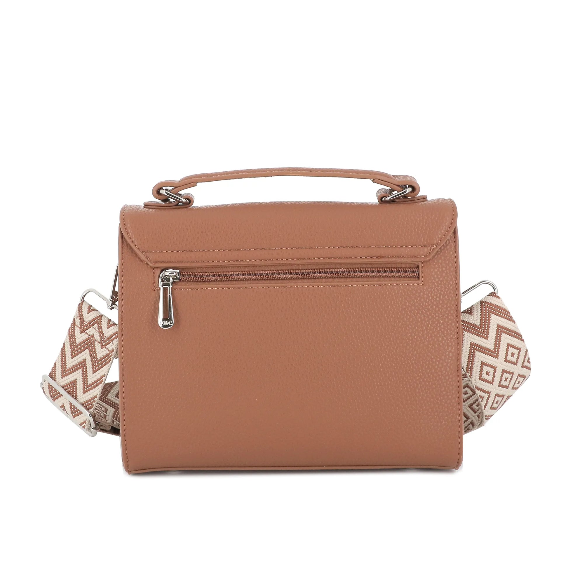 Vue 5 du Sac cartable bandoulière femme broderie camel en Synthétique couleur CAMEL - Detail.