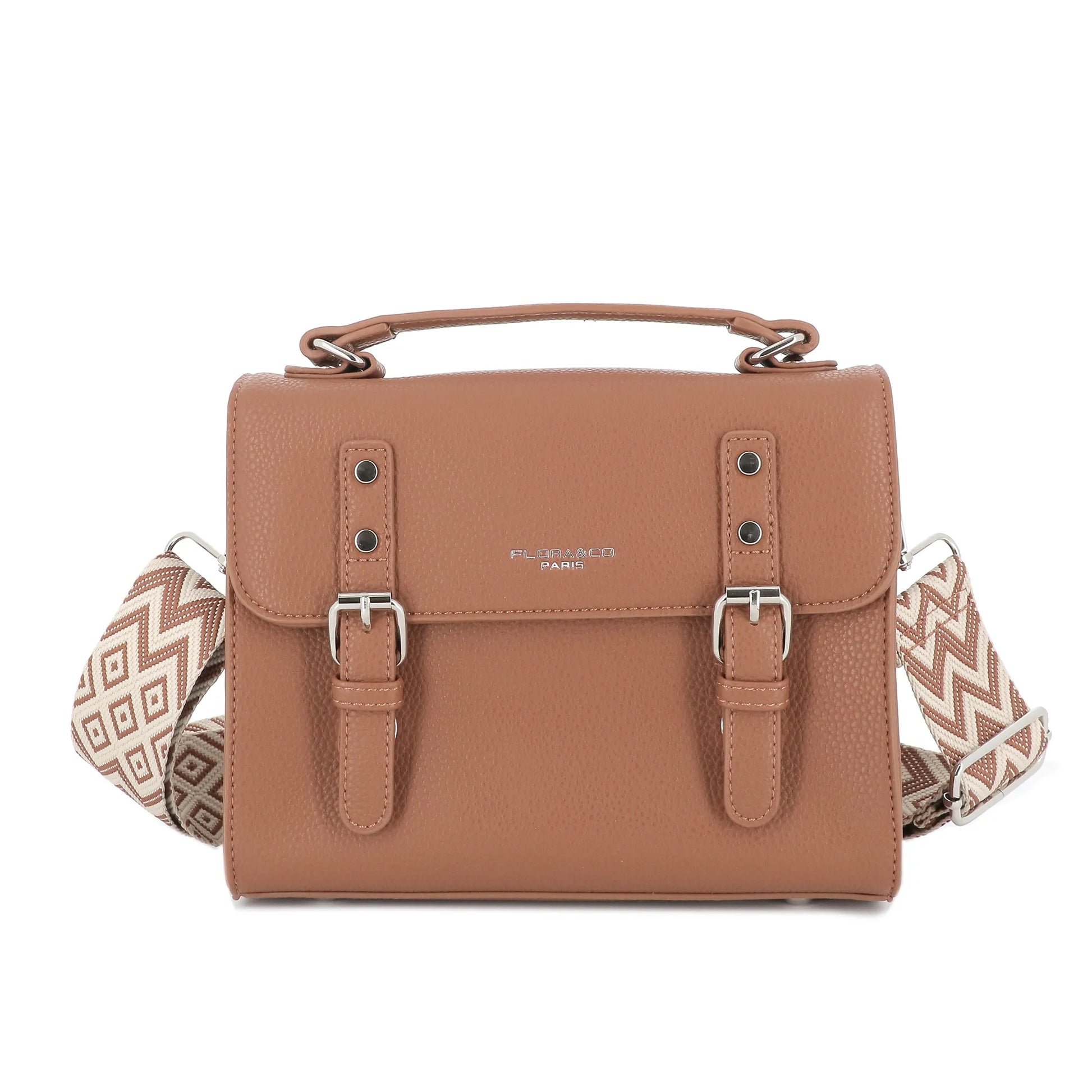 Vue principale du Sac cartable bandoulière femme broderie camel en Synthétique couleur CAMEL.