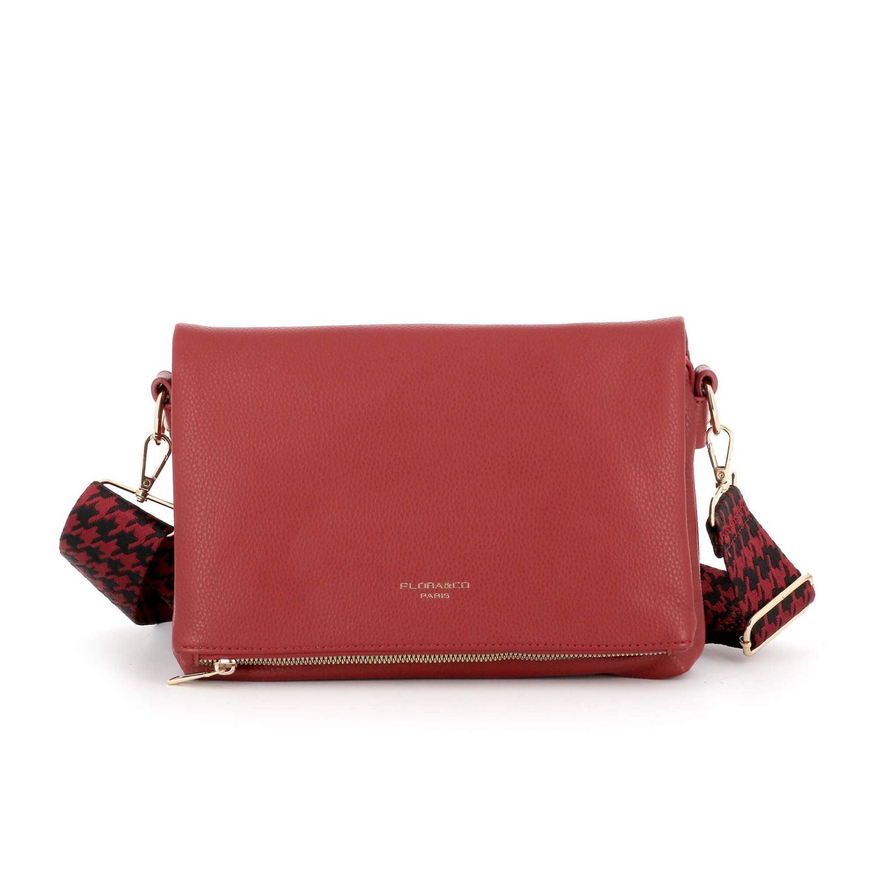 Flora & co sac double bandoulières rabat magnétique multipoches Rouge Foncé